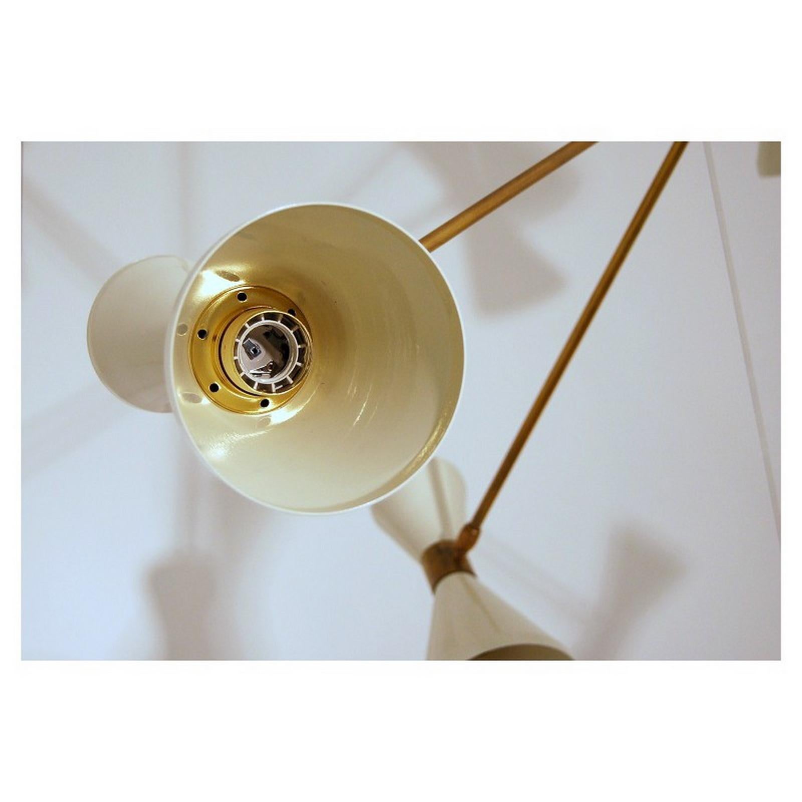 Contemporary Italian Brass Chandelier with Eight Arms and Adjustable Diabolo Ivory Shades For Sale