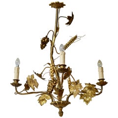 Italian Brass Chandelier with Flowers