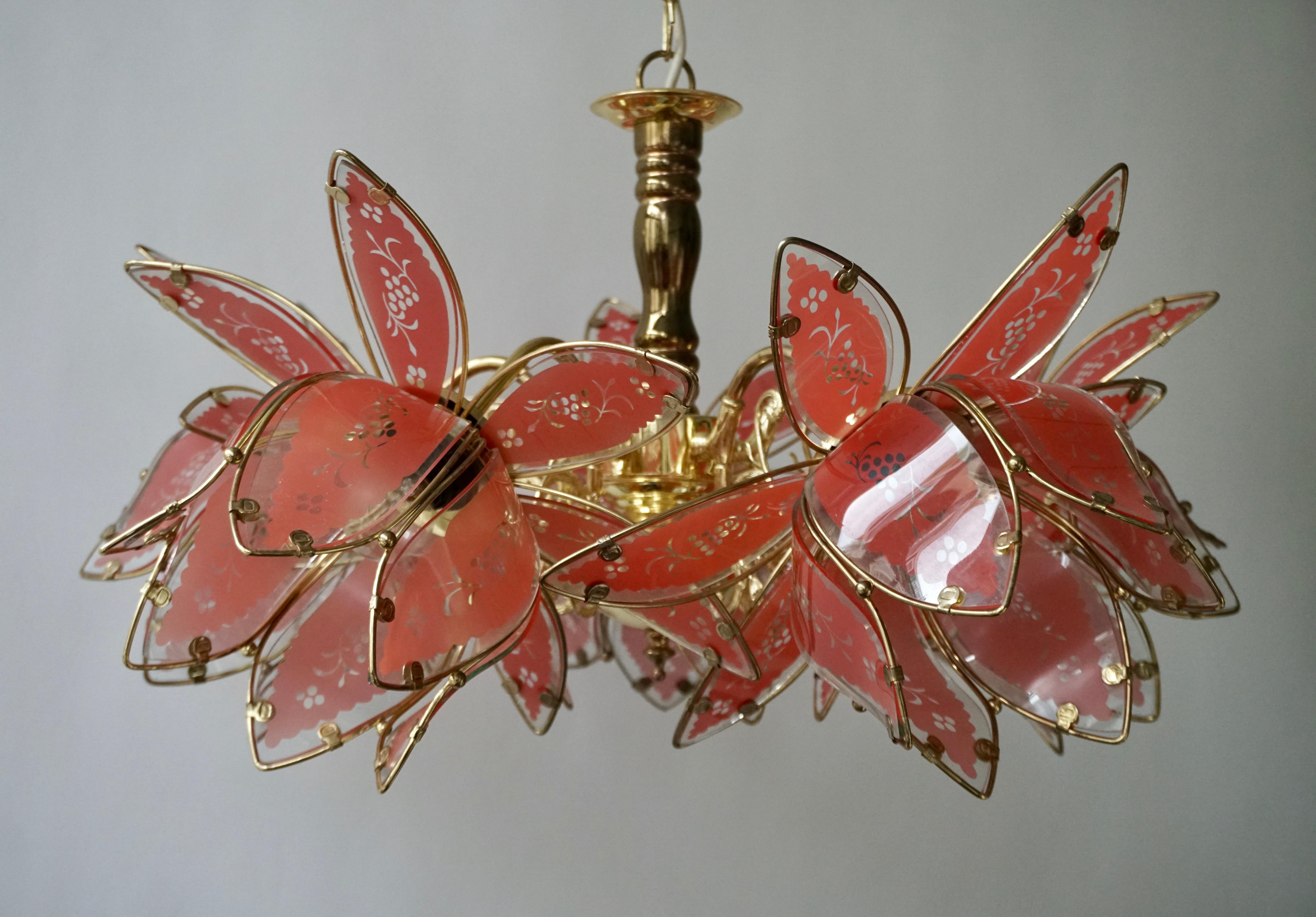 Italian Brass Chandelier with Murano Glass Flowers 5