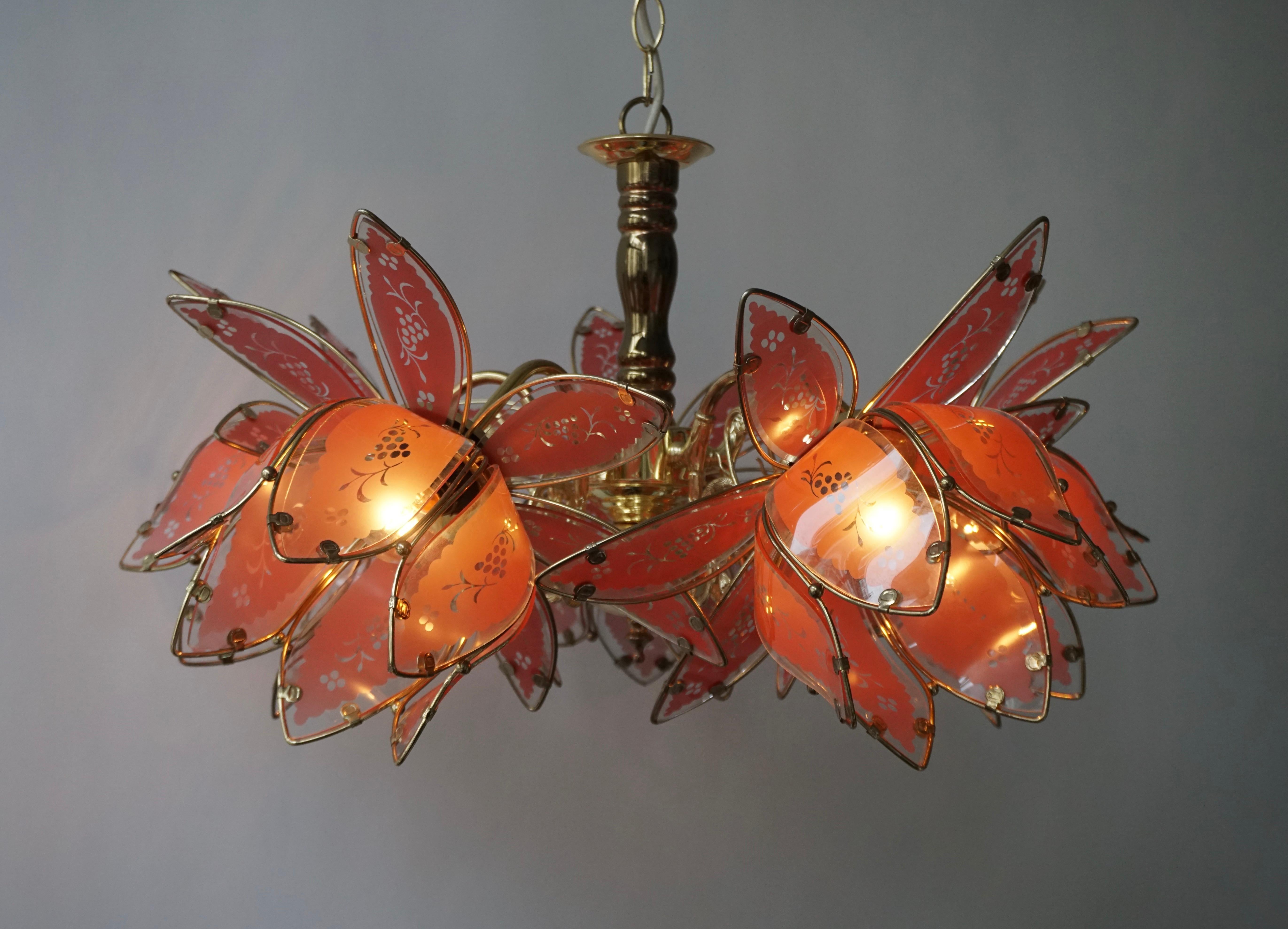 Italian Brass Chandelier with Murano Glass Flowers 6