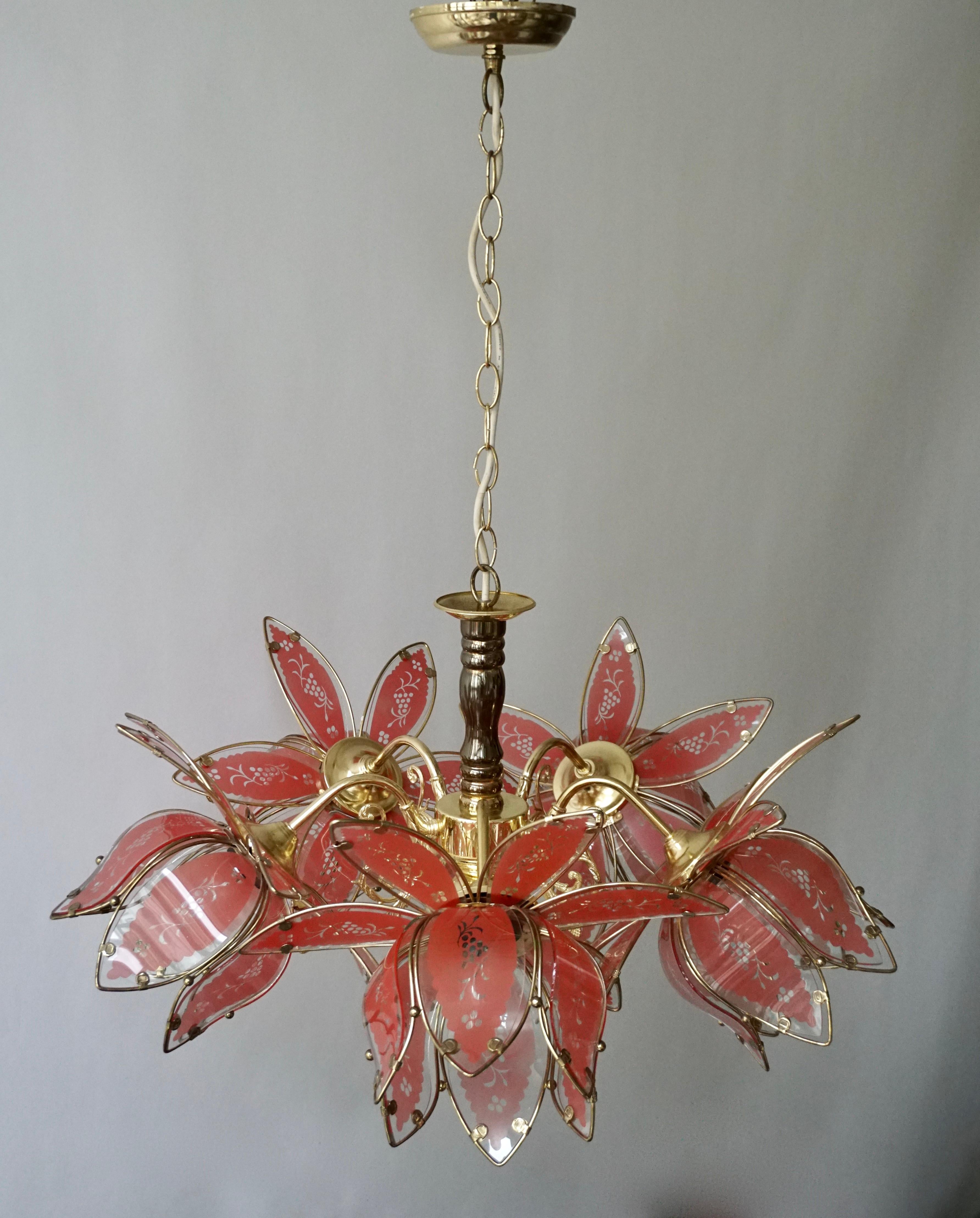 Italian Brass Chandelier with Murano Glass Flowers 7