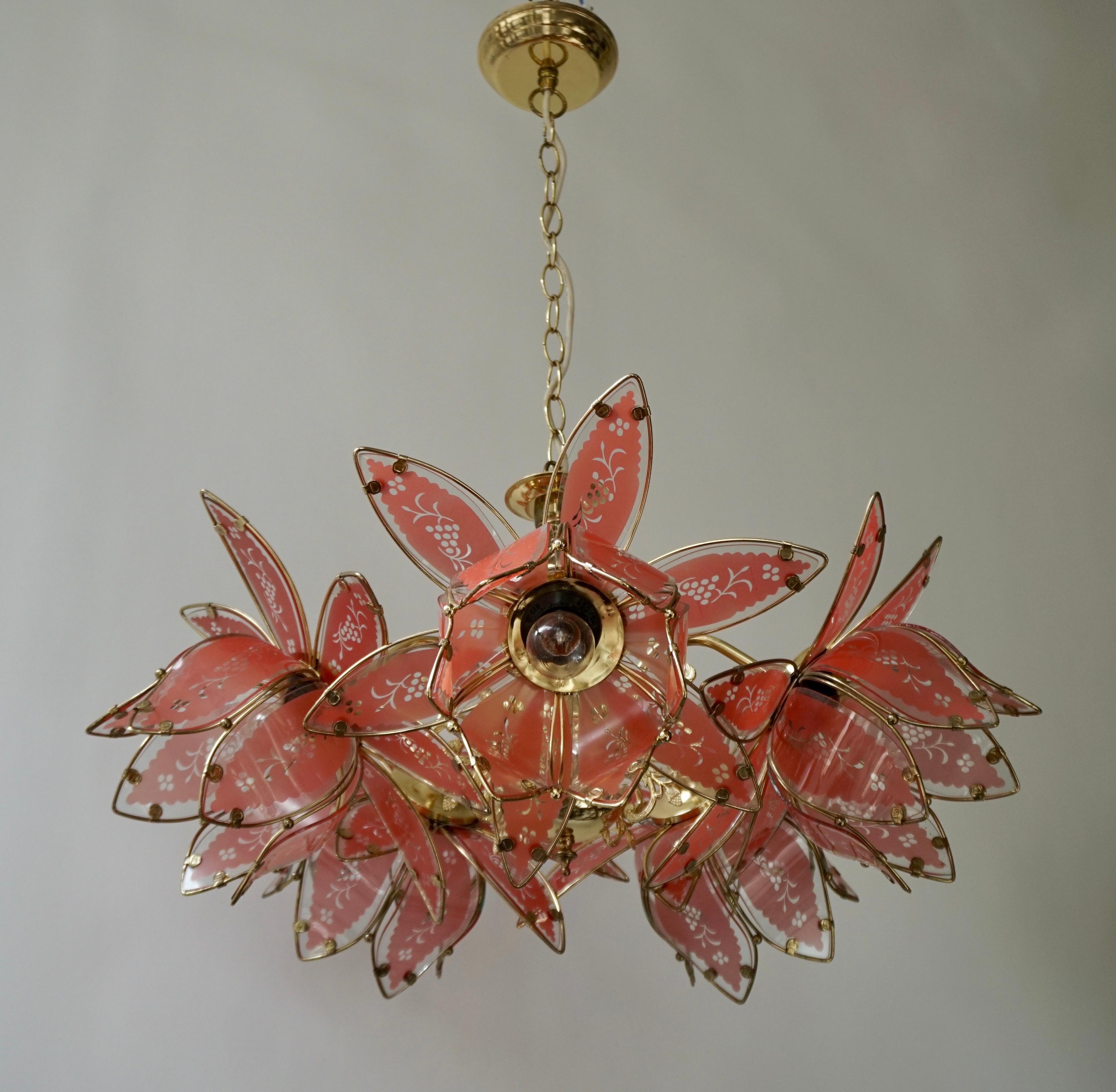 Italian Brass Chandelier with Murano Glass Flowers 2