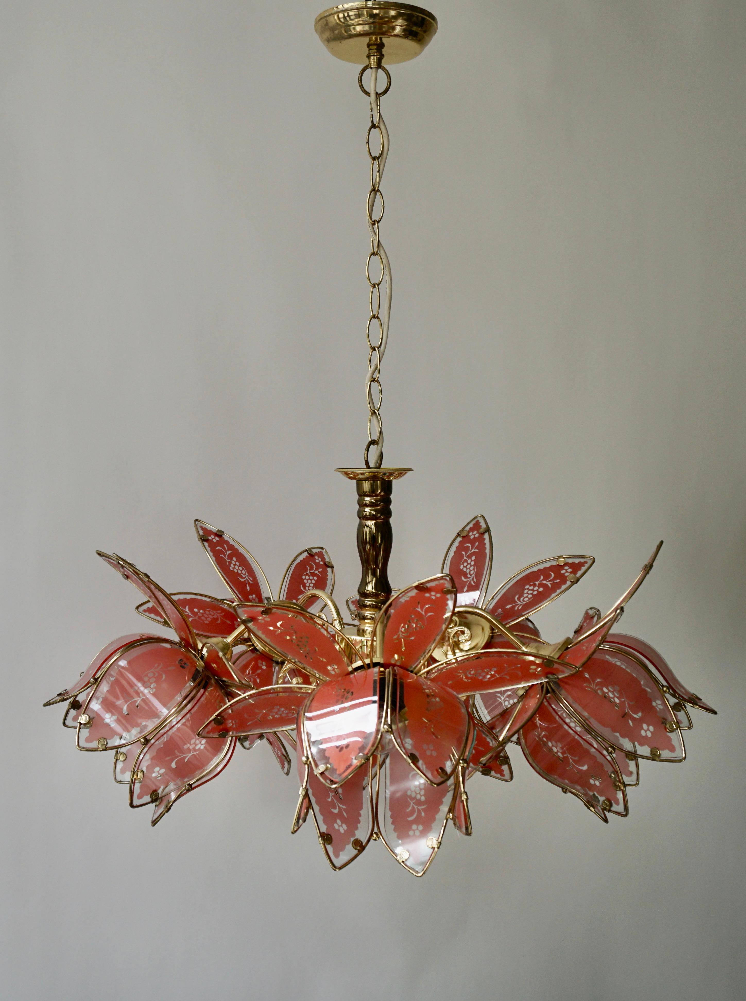 Italian Brass Chandelier with Murano Glass Flowers 3