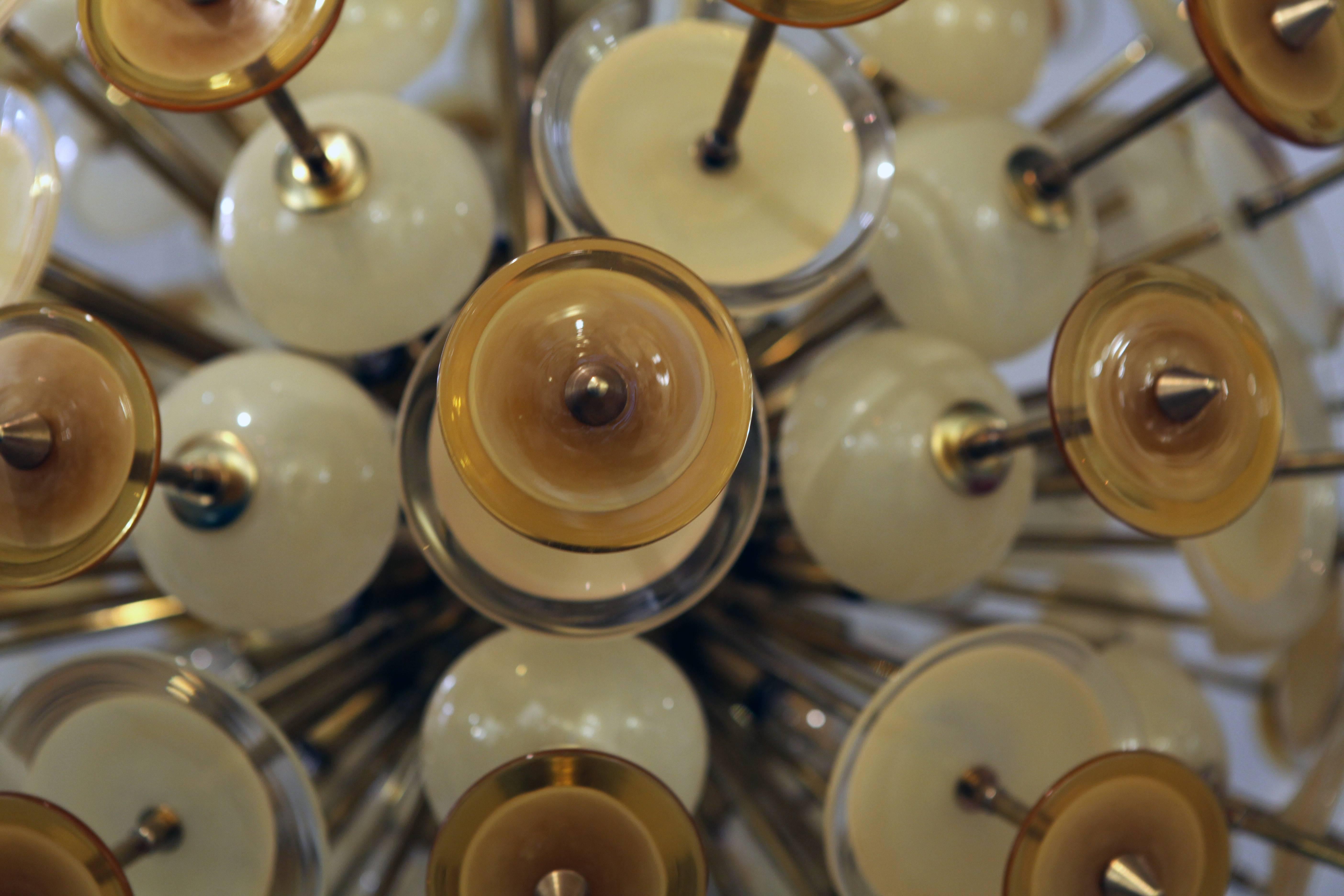 Modern Italian Brass Chandelier with Amber Murano Glass For Sale