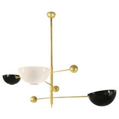 Italian Brass Chandelier with White and Black Shades