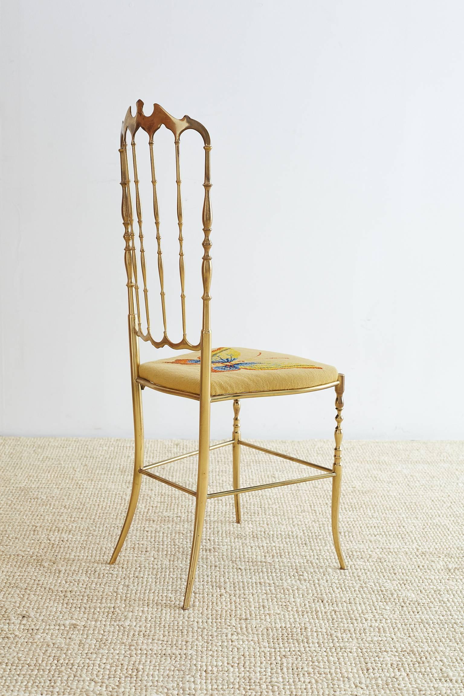 Italian Brass Chiavari Chair with Needlepoint Butterfly 3