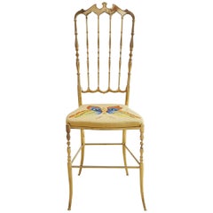 Vintage Italian Brass Chiavari Chair with Needlepoint Butterfly