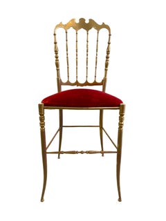 Italian Brass Chiavari Chair With Red Velvet Cushion