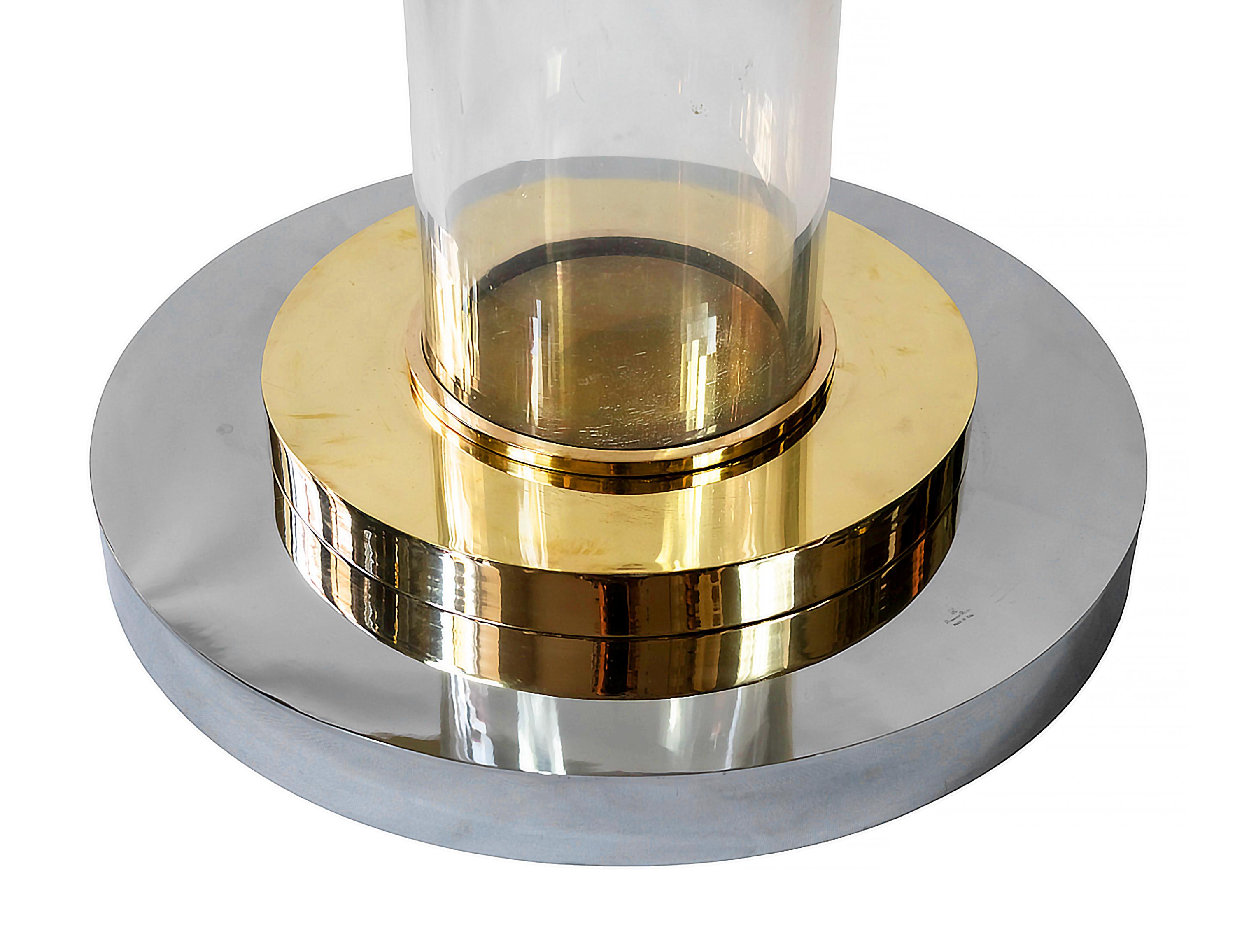 Mid-Century Modern Italian Brass, Chrome and Lucite Table Base Signed Romeo Rega, from, 1970s For Sale
