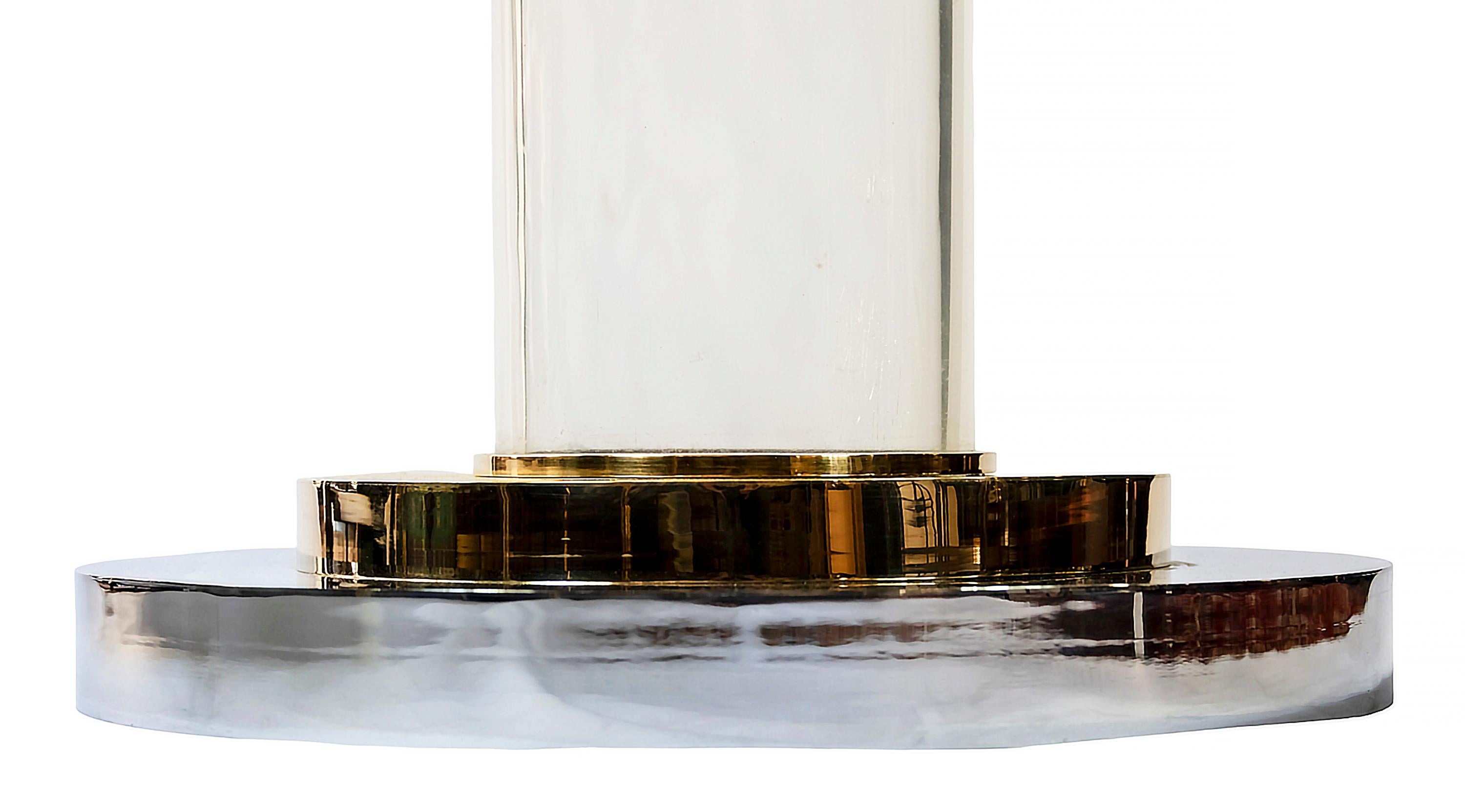 Italian Brass, Chrome and Lucite Table Base Signed Romeo Rega, from, 1970s In Good Condition For Sale In Vilnius, LT