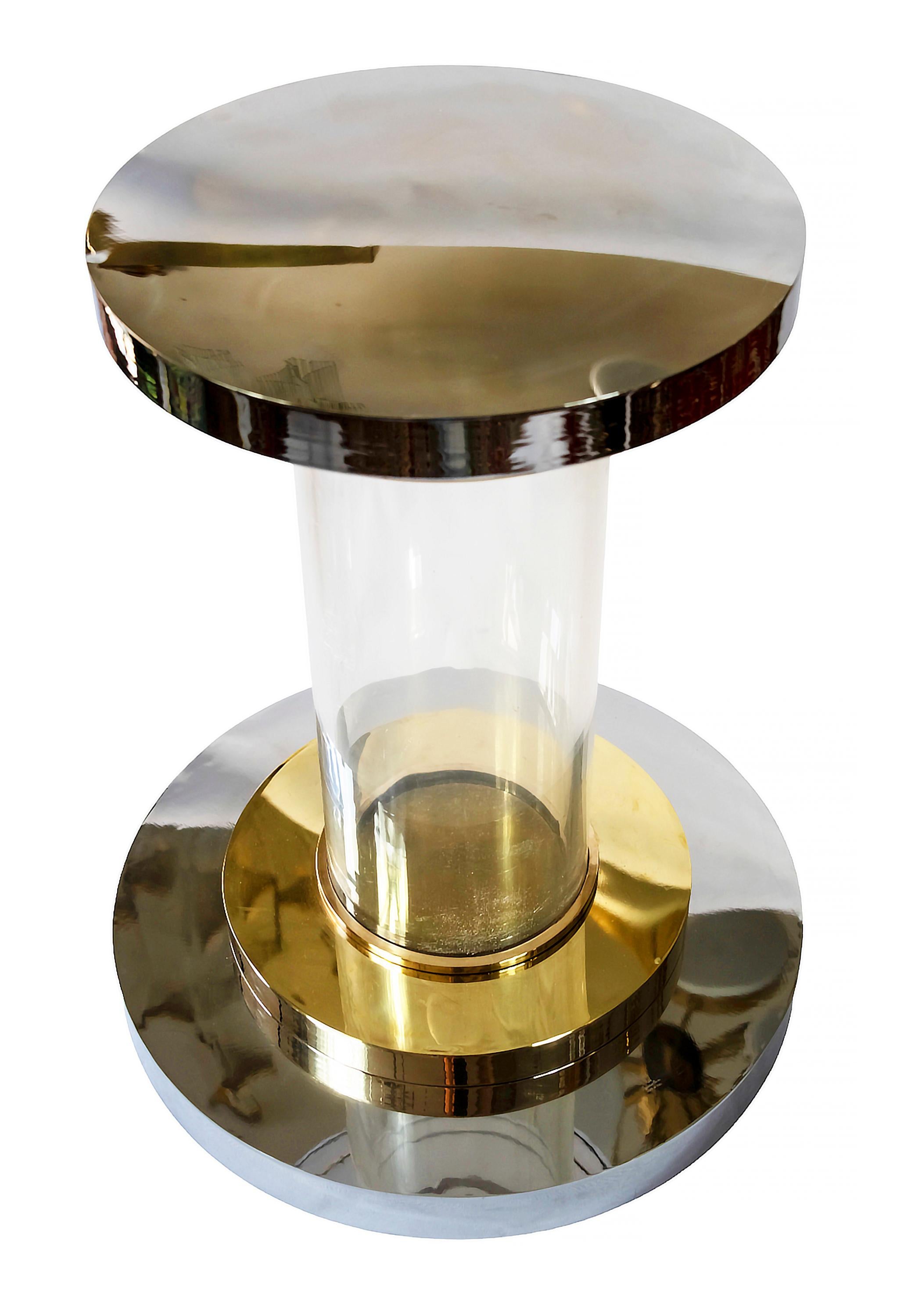 20th Century Italian Brass, Chrome and Lucite Table Base Signed Romeo Rega, from, 1970s For Sale