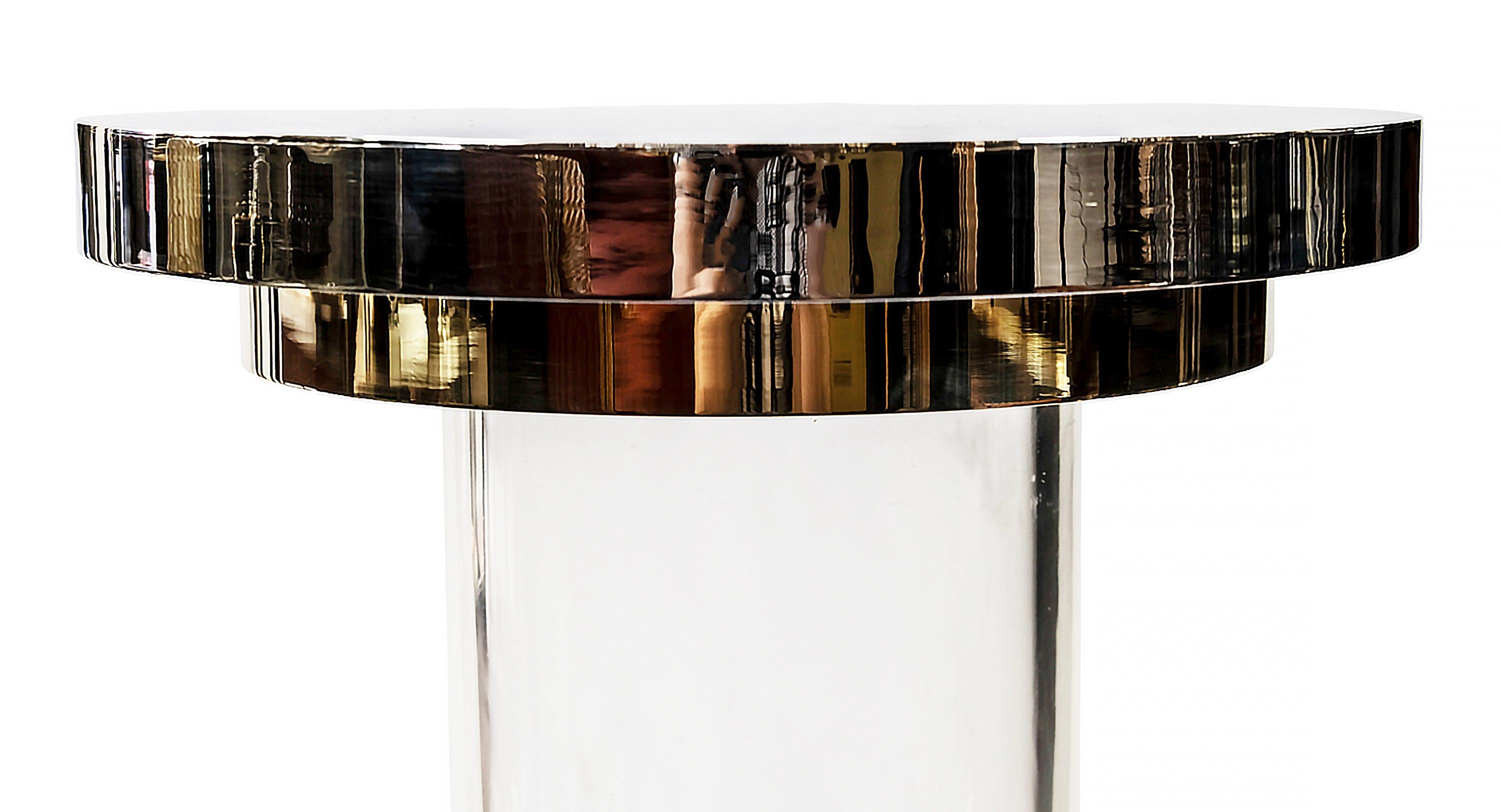 Italian Brass, Chrome and Lucite Table Base Signed Romeo Rega, from, 1970s For Sale 1