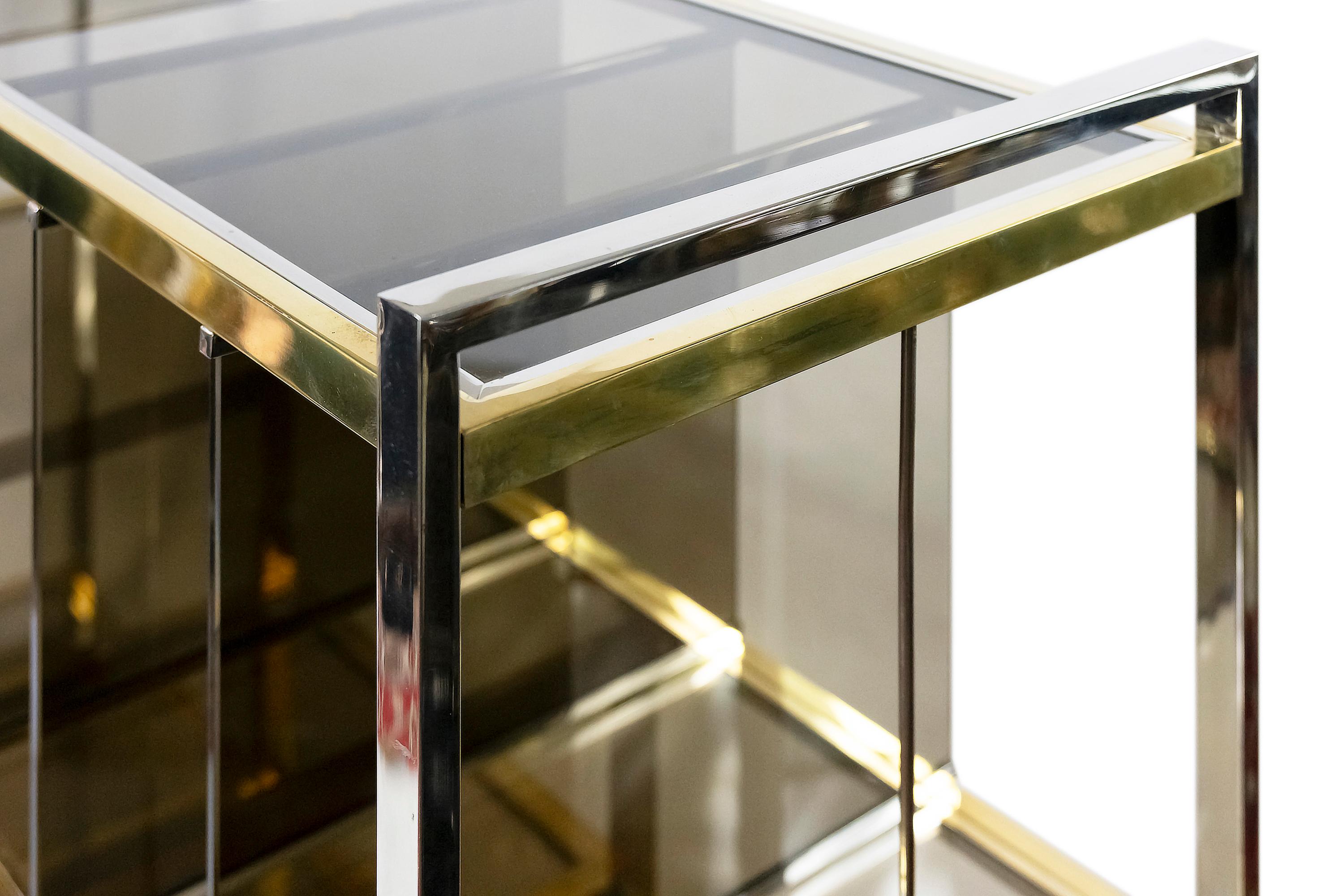 Italienischer Konsolentisch/Musikstand aus Messing, Chrom und Glas von Serantoni&Arcangeli (20. Jahrhundert) im Angebot