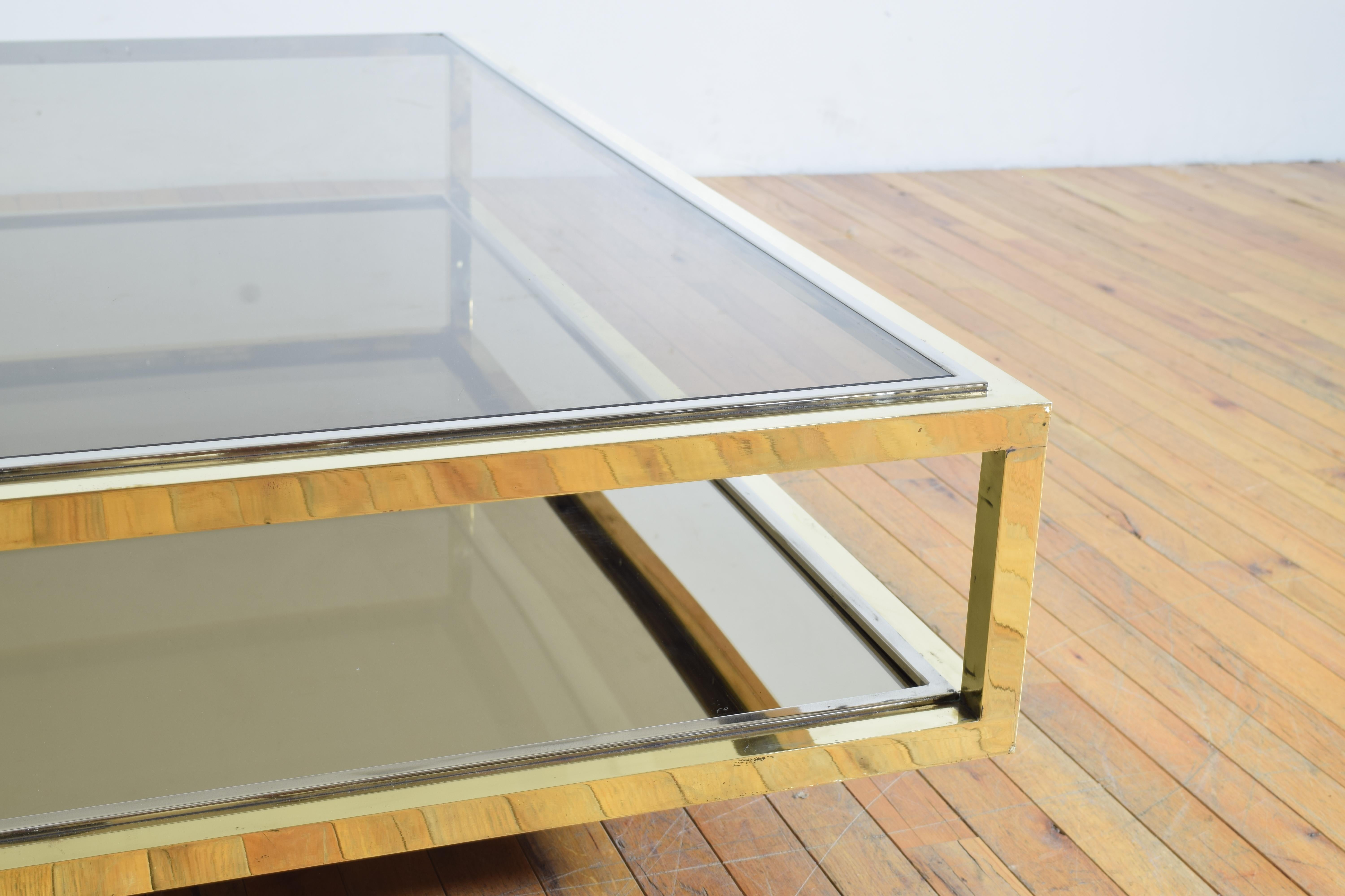Italian Brass, Chrome, Mirrored, & Glass Coffee Table, likely 1970’s For Sale 1