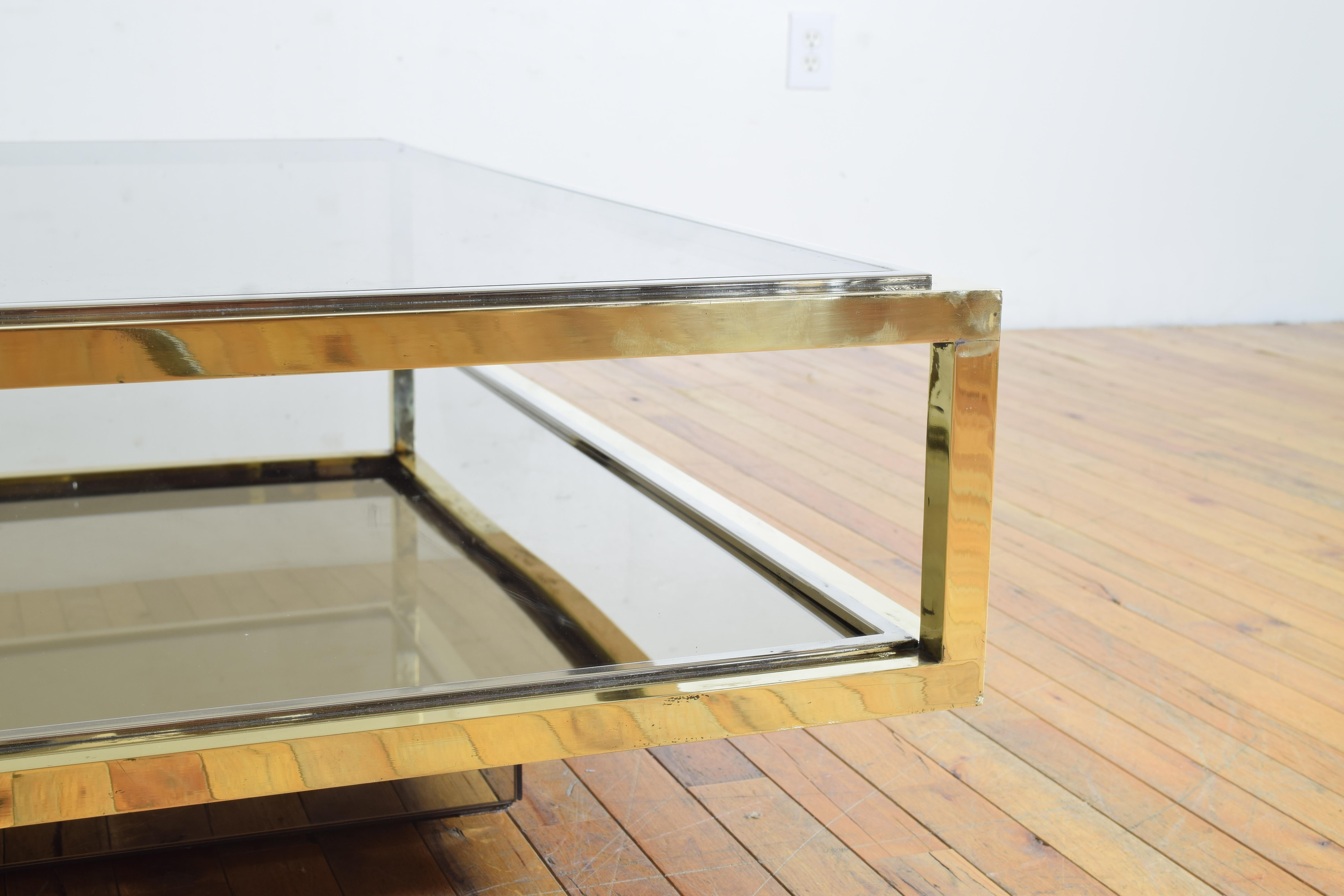 Italian Brass, Chrome, Mirrored, & Glass Coffee Table, likely 1970’s For Sale 2