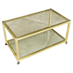 Italienischer Couchtisch mit Rädern aus Messing, verchromtem Metall und Glas aus den 1970er Jahren