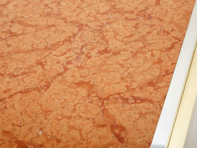 Italian Brass Chrome Red Marble Coffee Table Romeo Rega, 1970s For Sale