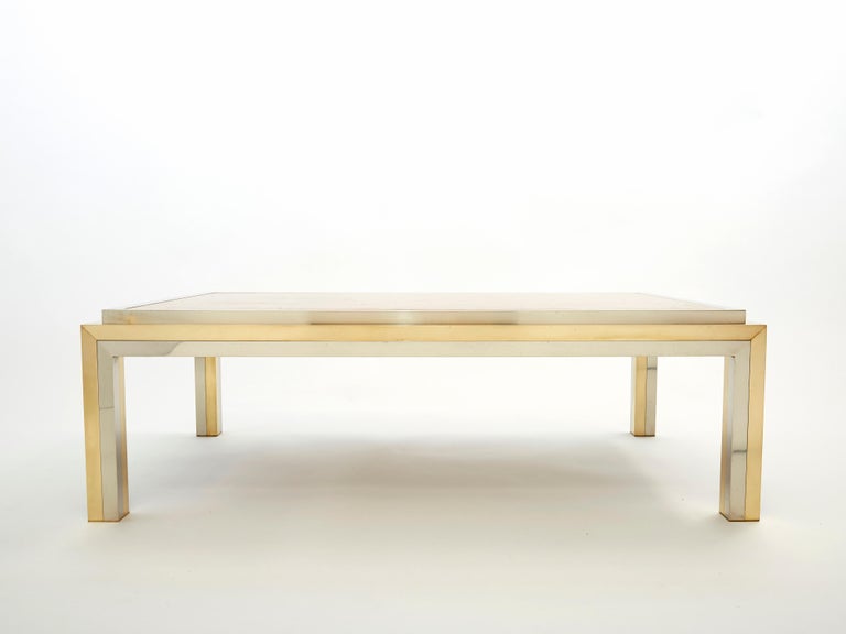 Italian Brass Chrome Red Marble Coffee Table Romeo Rega, 1970s For Sale