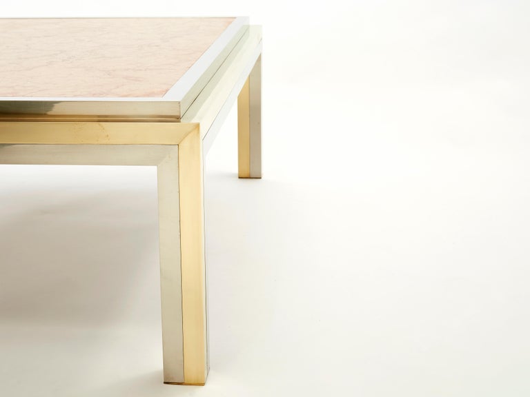 Italian Brass Chrome Red Marble Coffee Table Romeo Rega, 1970s For Sale