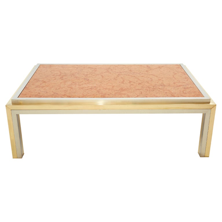 Italian Brass Chrome Red Marble Coffee Table Romeo Rega, 1970s For Sale