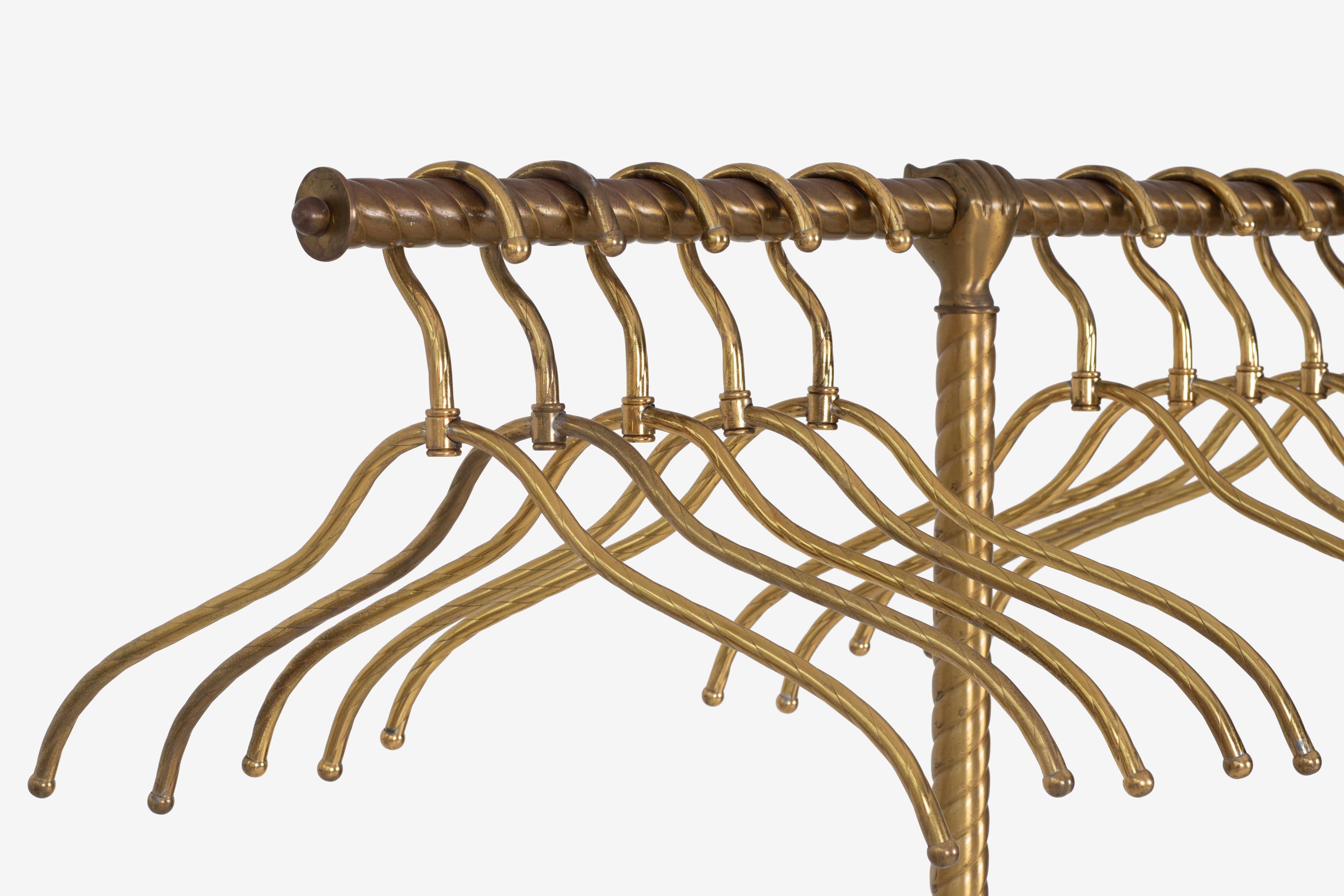 Italian Brass Coat Rack and Hangers 11