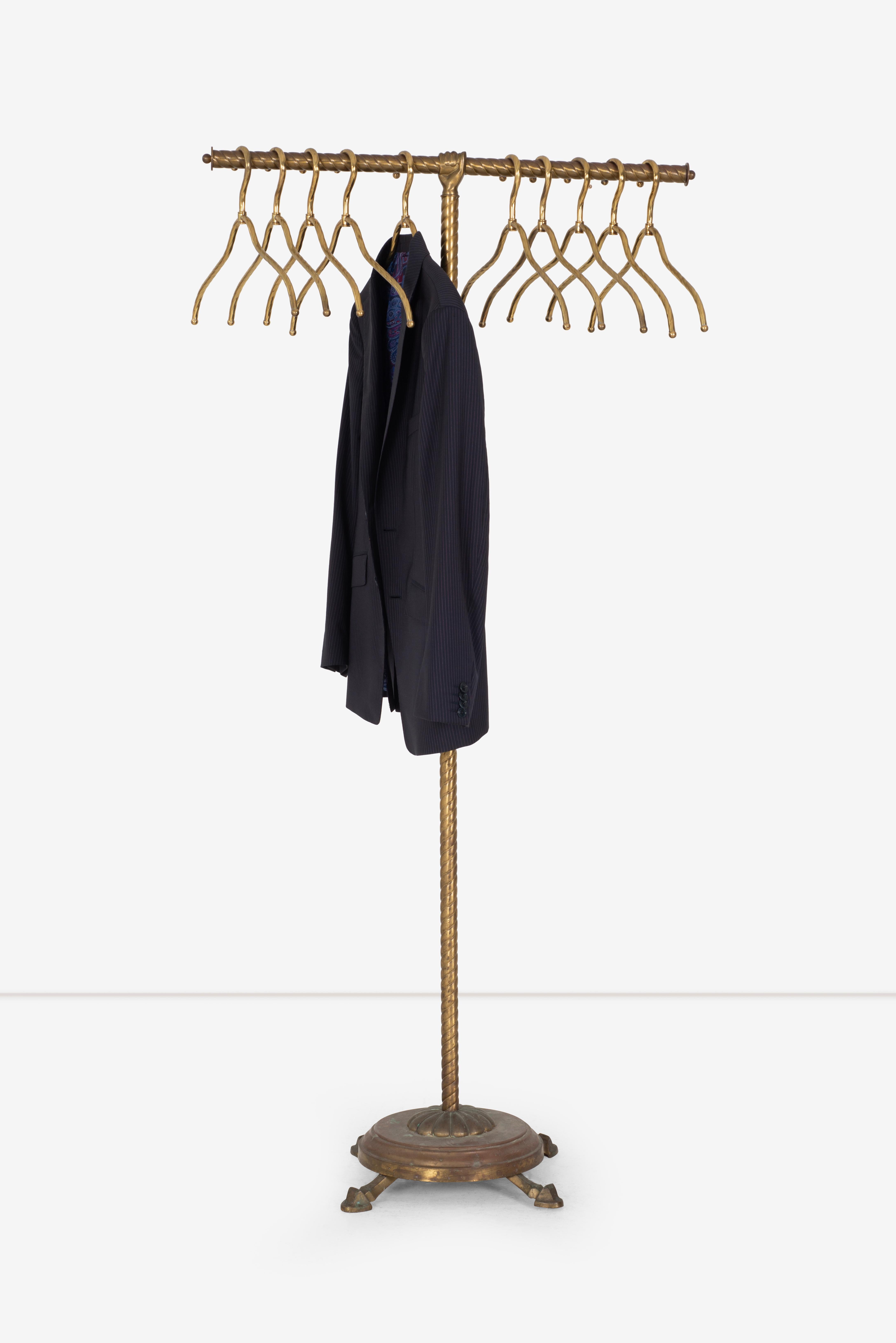 Italian Brass Coat Rack and Hangers 12