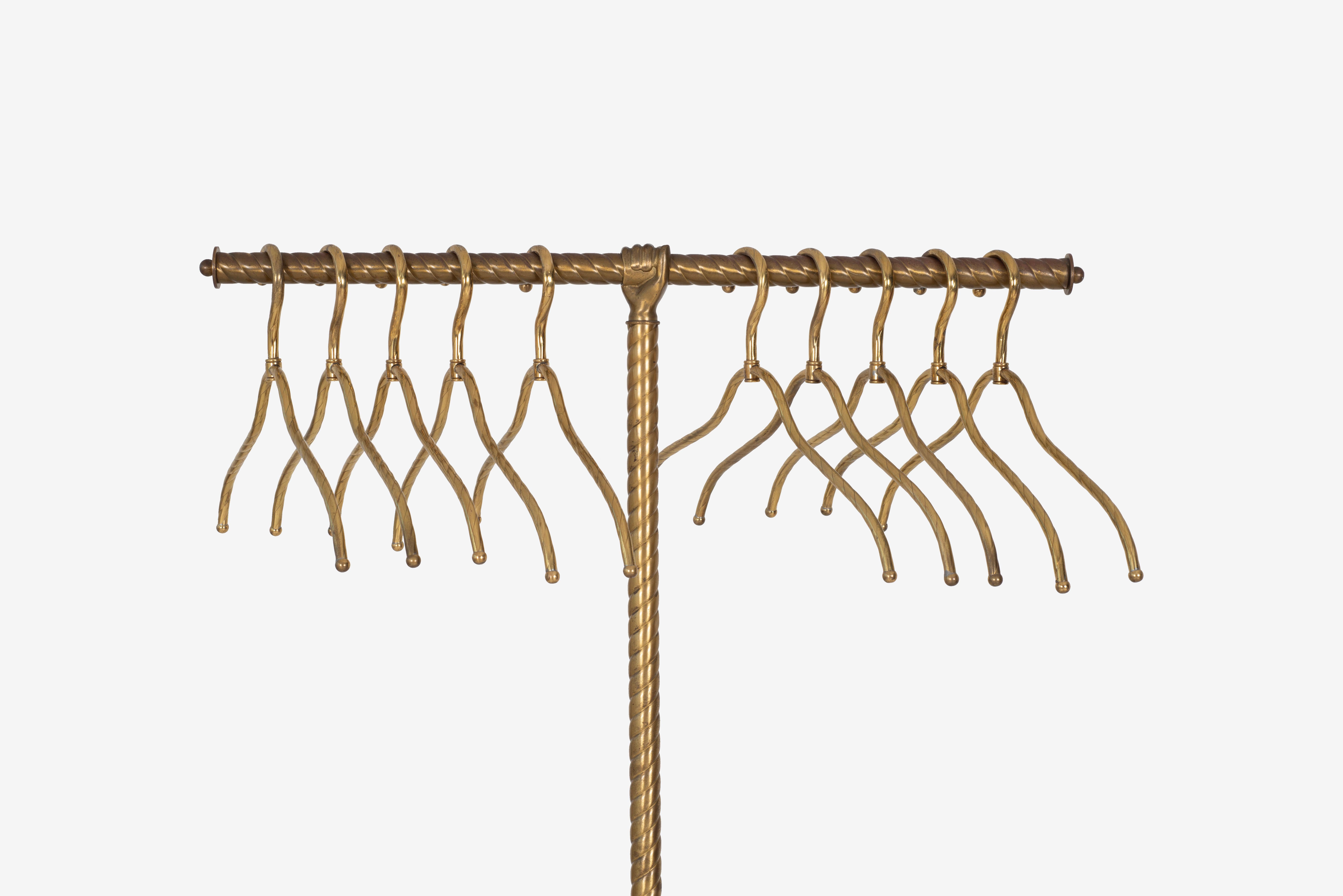 Vienna Secession Italian Brass Coat Rack and Hangers For Sale