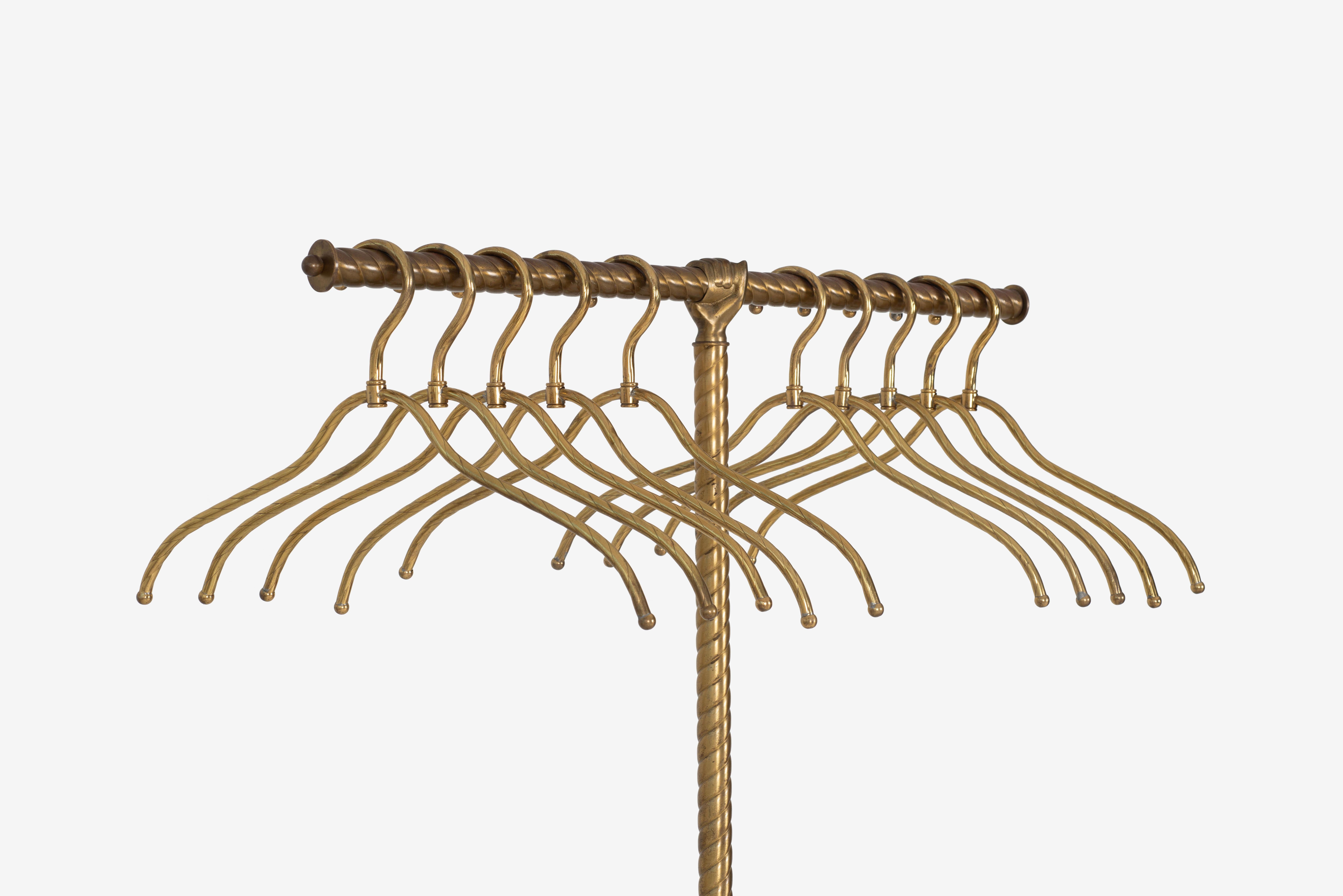 Early 20th Century Italian Brass Coat Rack and Hangers For Sale