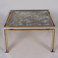 Table basse italienne en laiton avec miroir antique, vers 1940