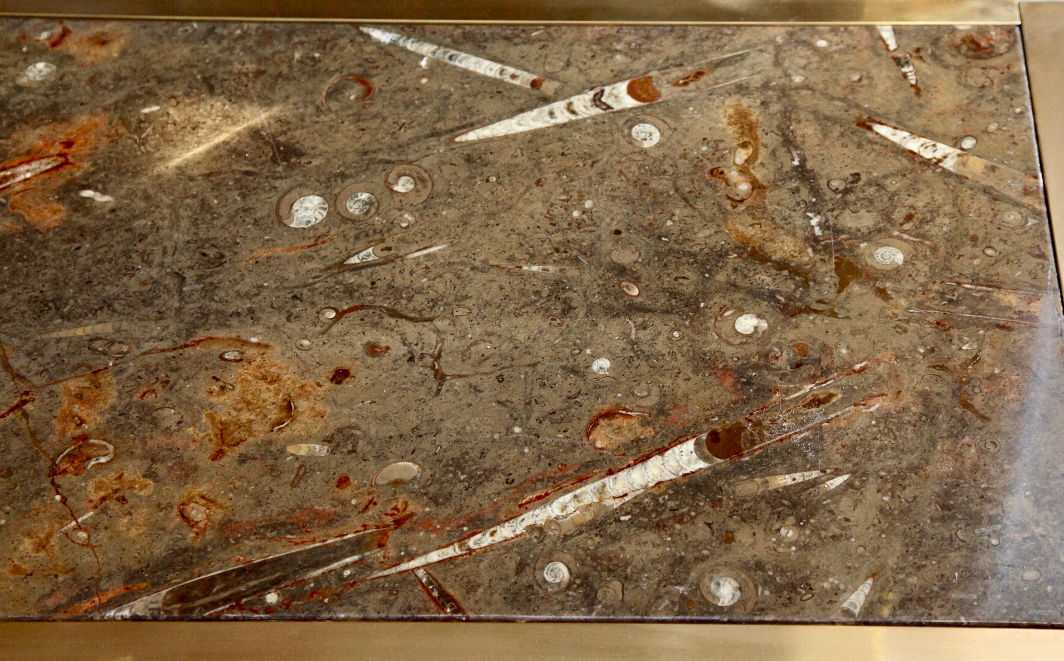 20th Century Italian Brass Coffee Table with Fossil Marble