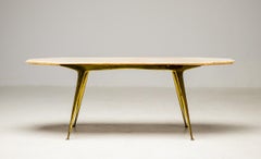 Mesa de centro italiana de latón con tapa de mármol, 1960