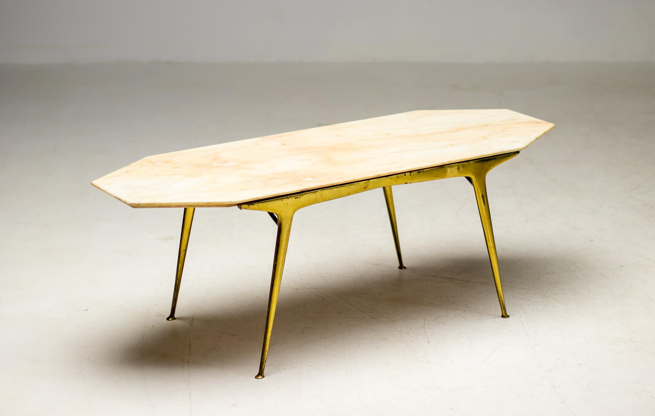 Mid-20th Century Italian Brass Coffee Table with Marble Top, 1960 For Sale