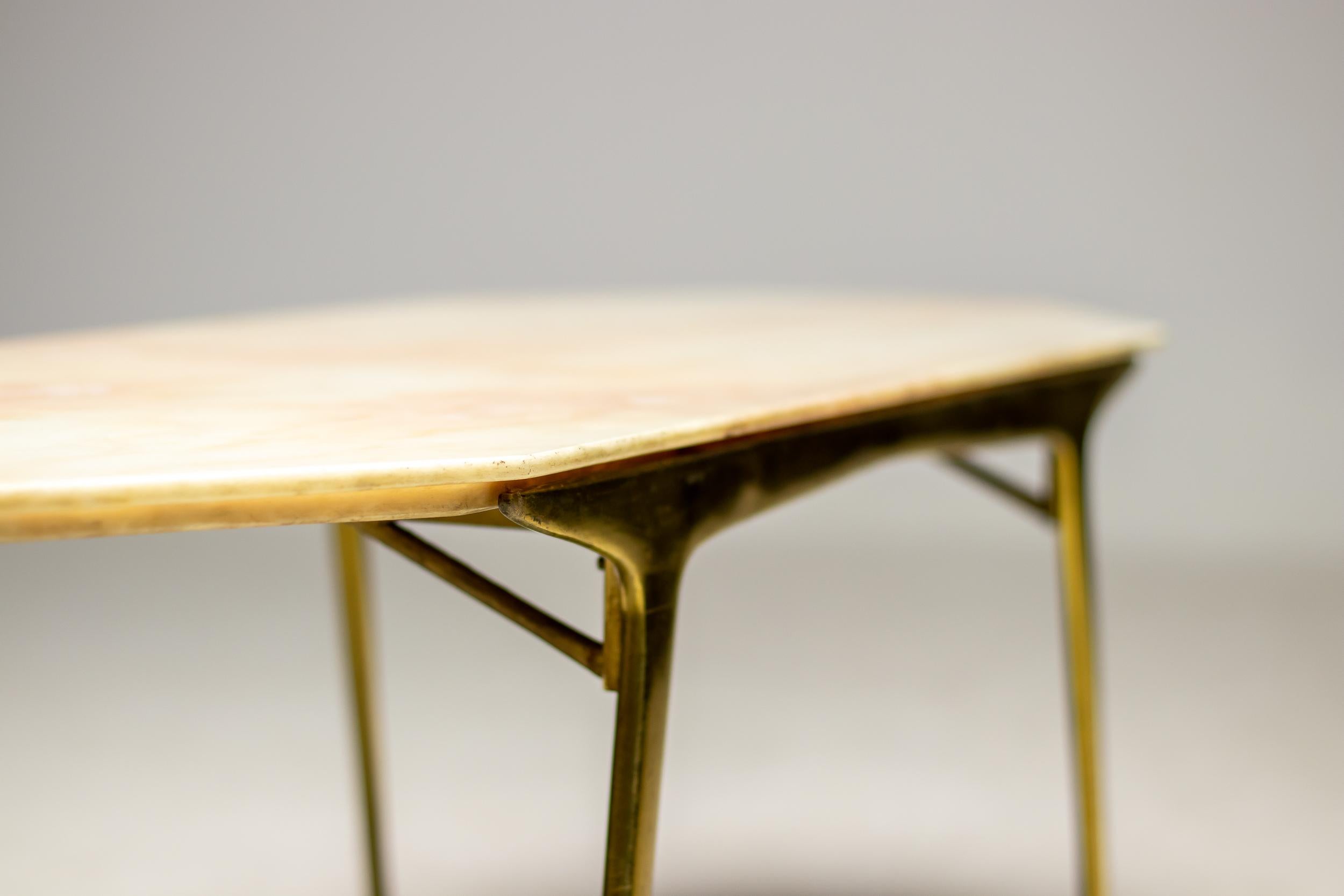 Italian Brass Coffee Table with Marble Top, 1960 For Sale 1