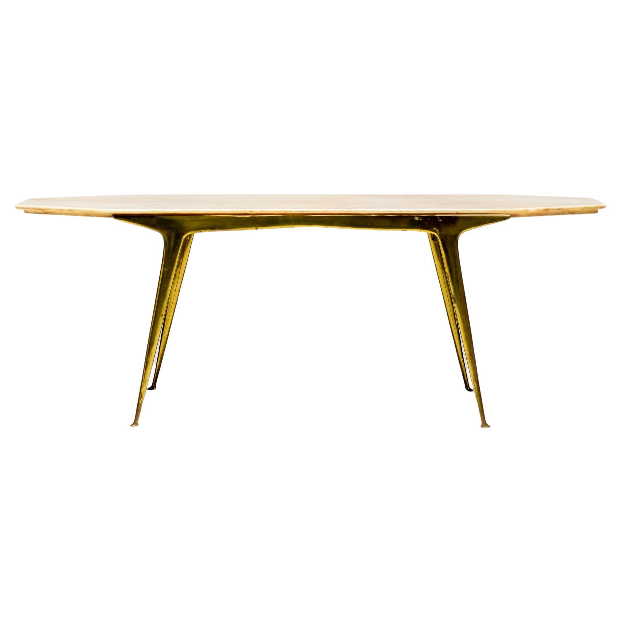 Italian Brass Coffee Table with Marble Top, 1960