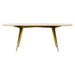Vintage Italian Brass Coffee Table with Marble Top, 1960