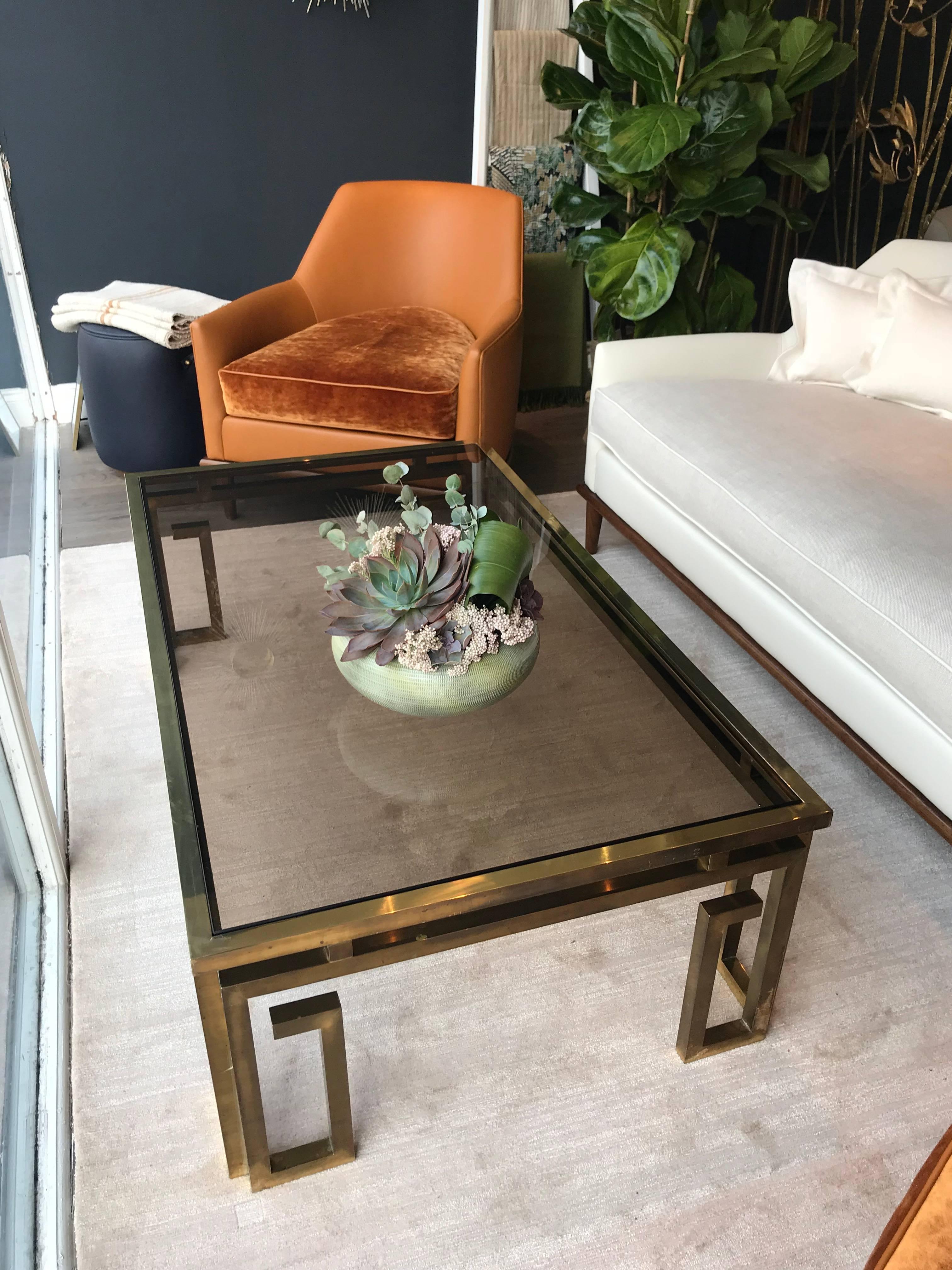 Mid-Century Modern Italian Brass Coffee Table with Smoked Glass Top