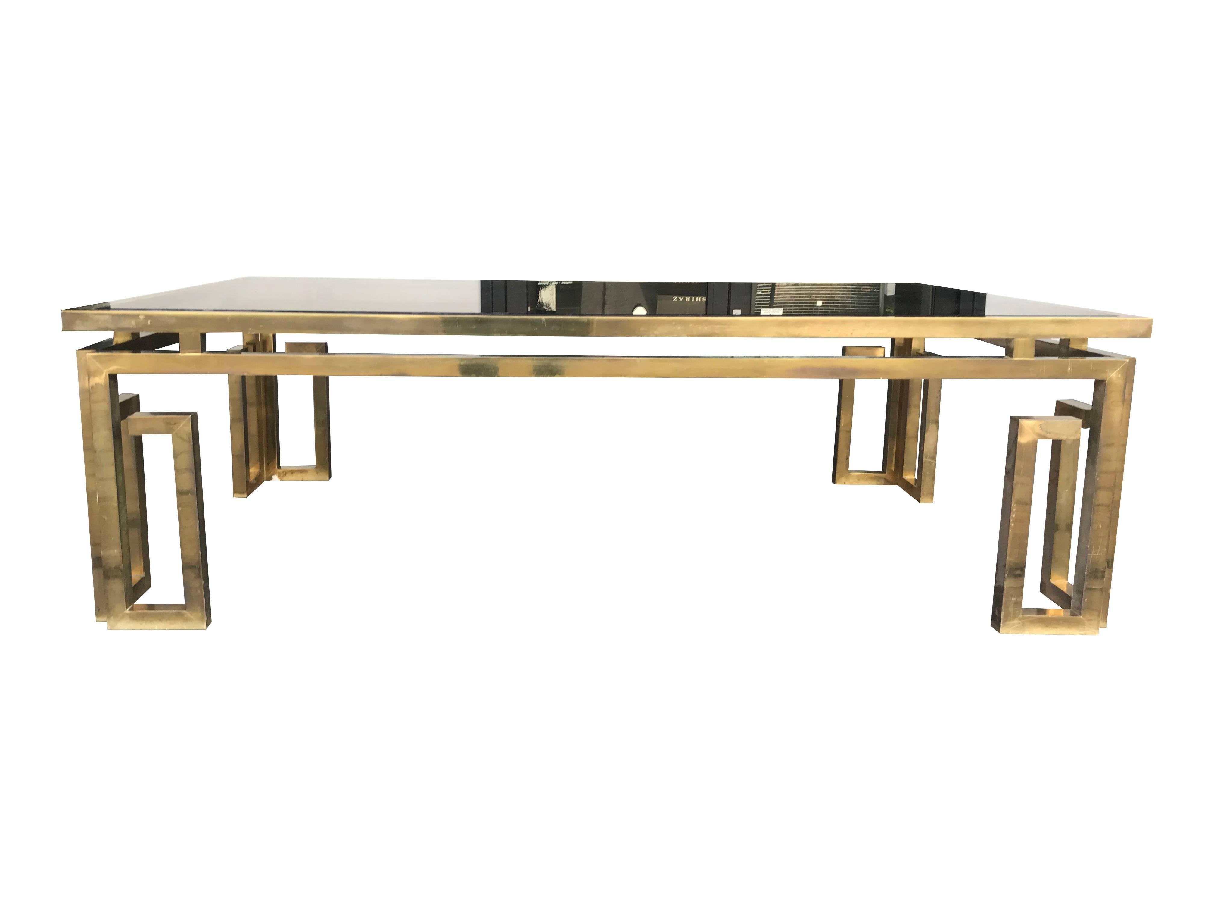 Late 20th Century Italian Brass Coffee Table with Smoked Glass Top