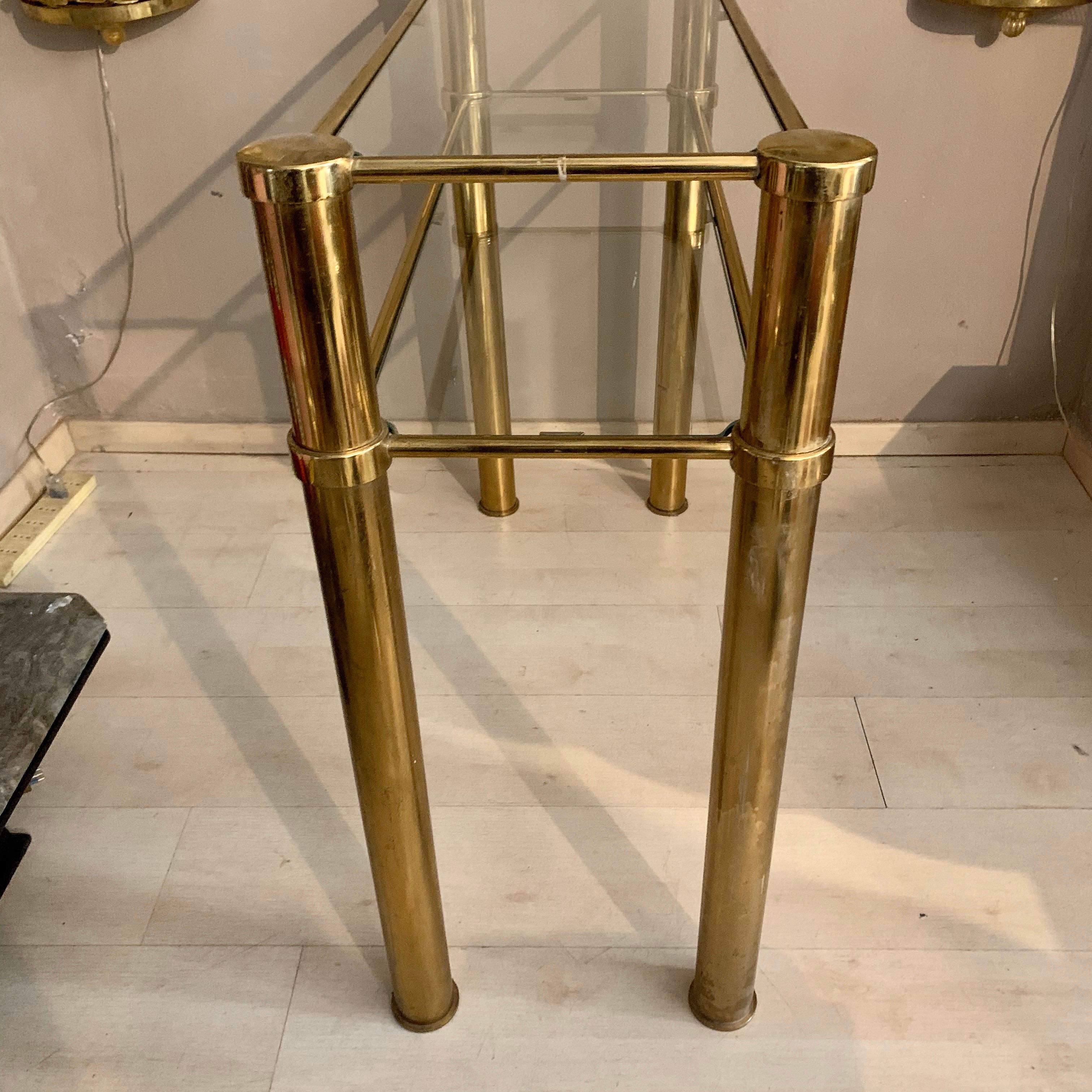 Italian Brass Console with Double Crystal Shelves, 1970 5