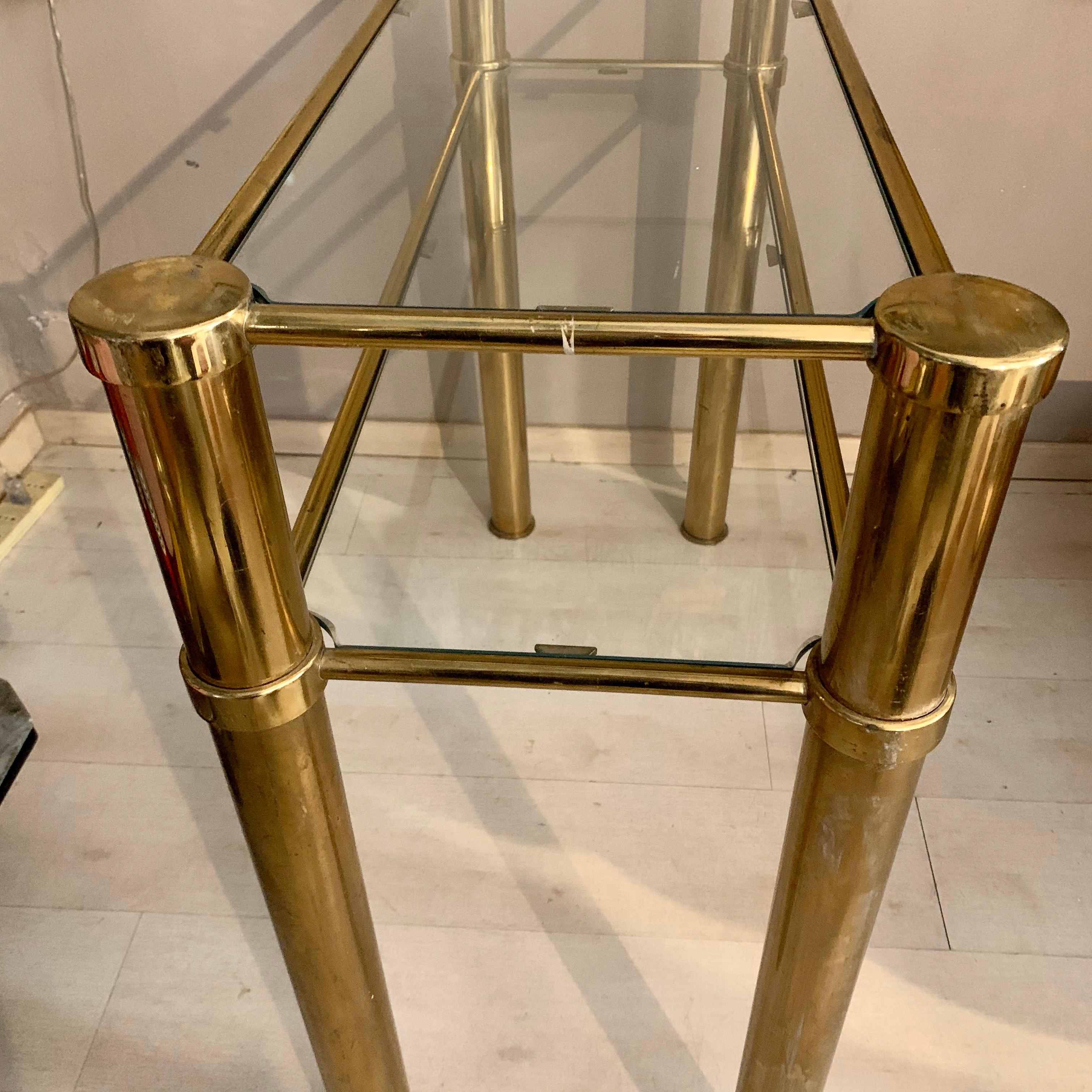 Italian Brass Console with Double Crystal Shelves, 1970 8