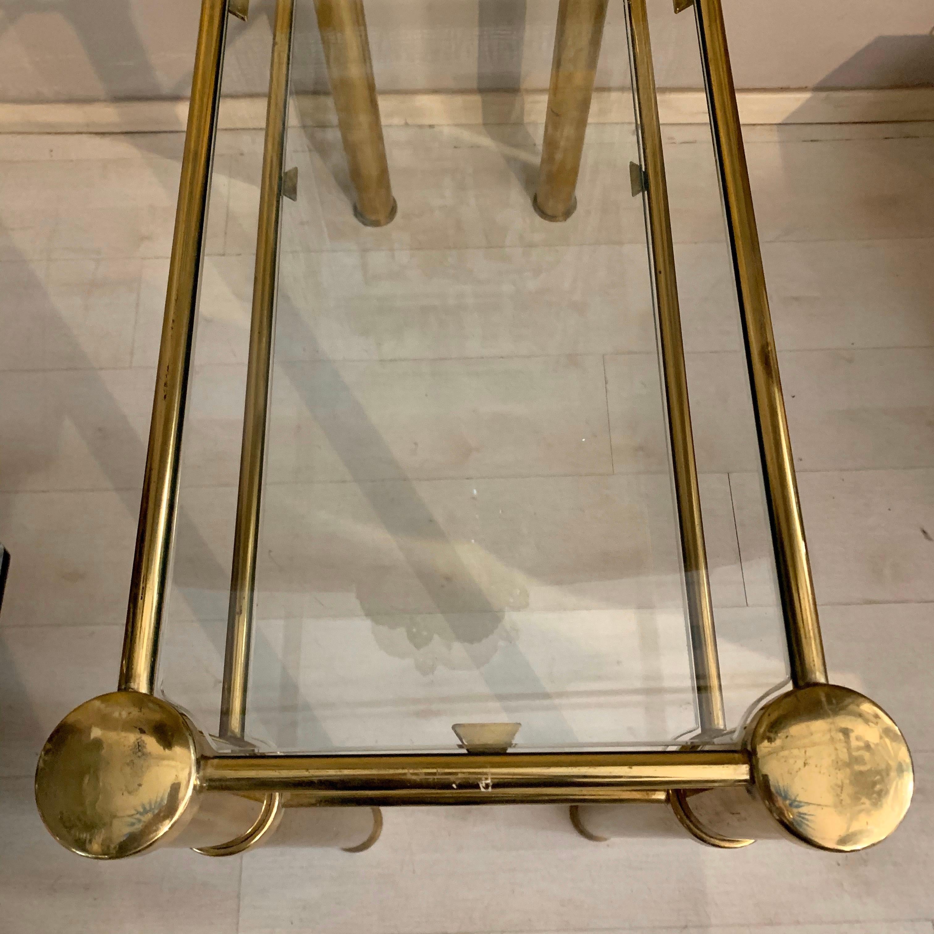 Italian Brass Console with Double Crystal Shelves, 1970 10