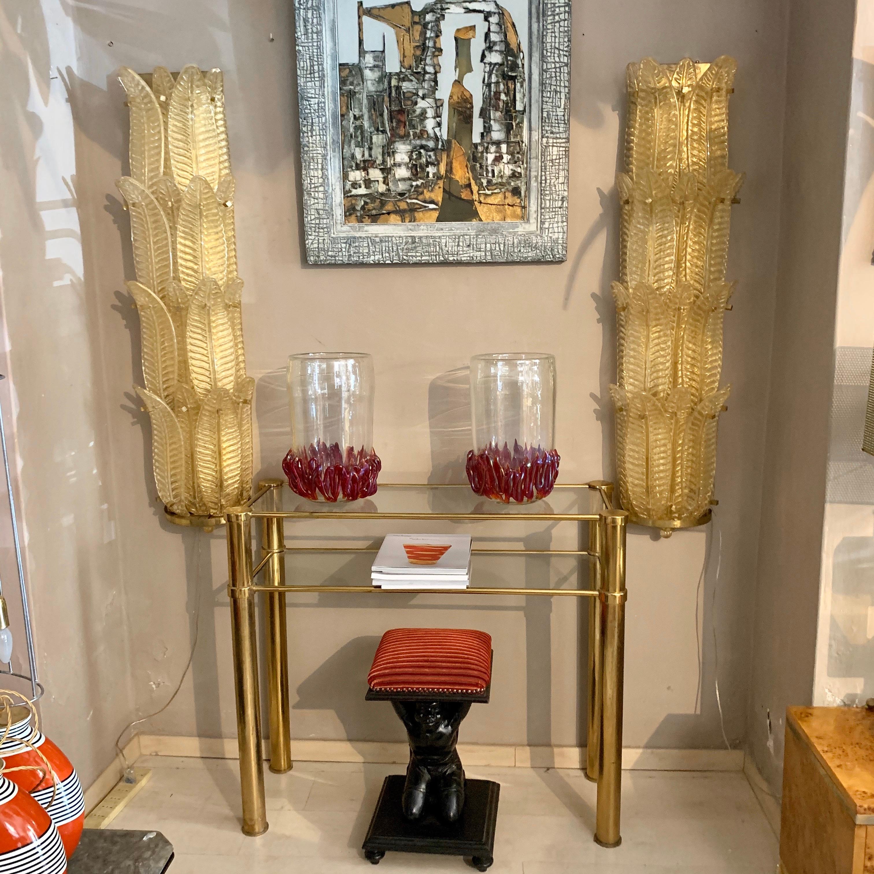 Italian Brass Console with Double Crystal Shelves, 1970 11