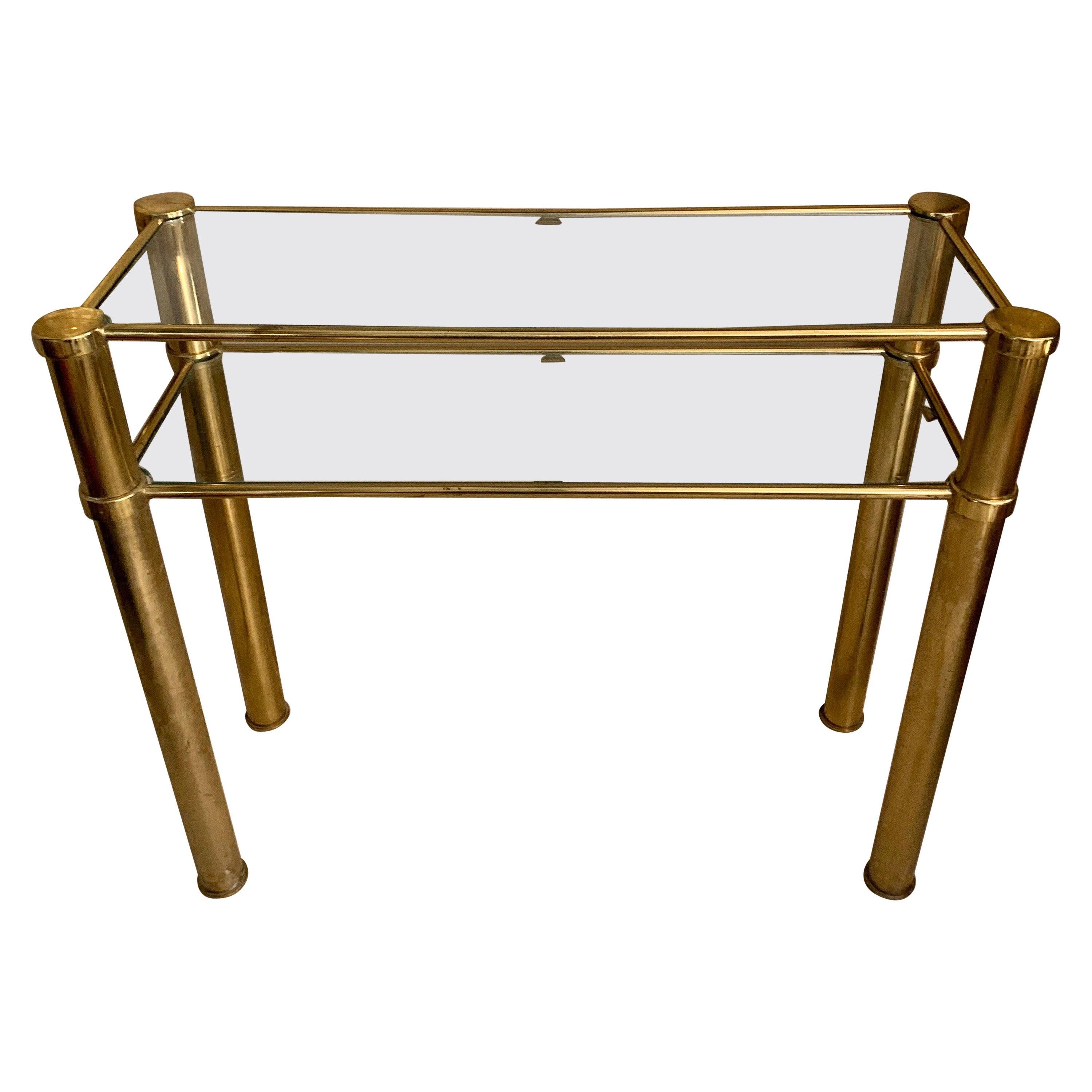 Italian Brass Console with Double Crystal Shelves, 1970
