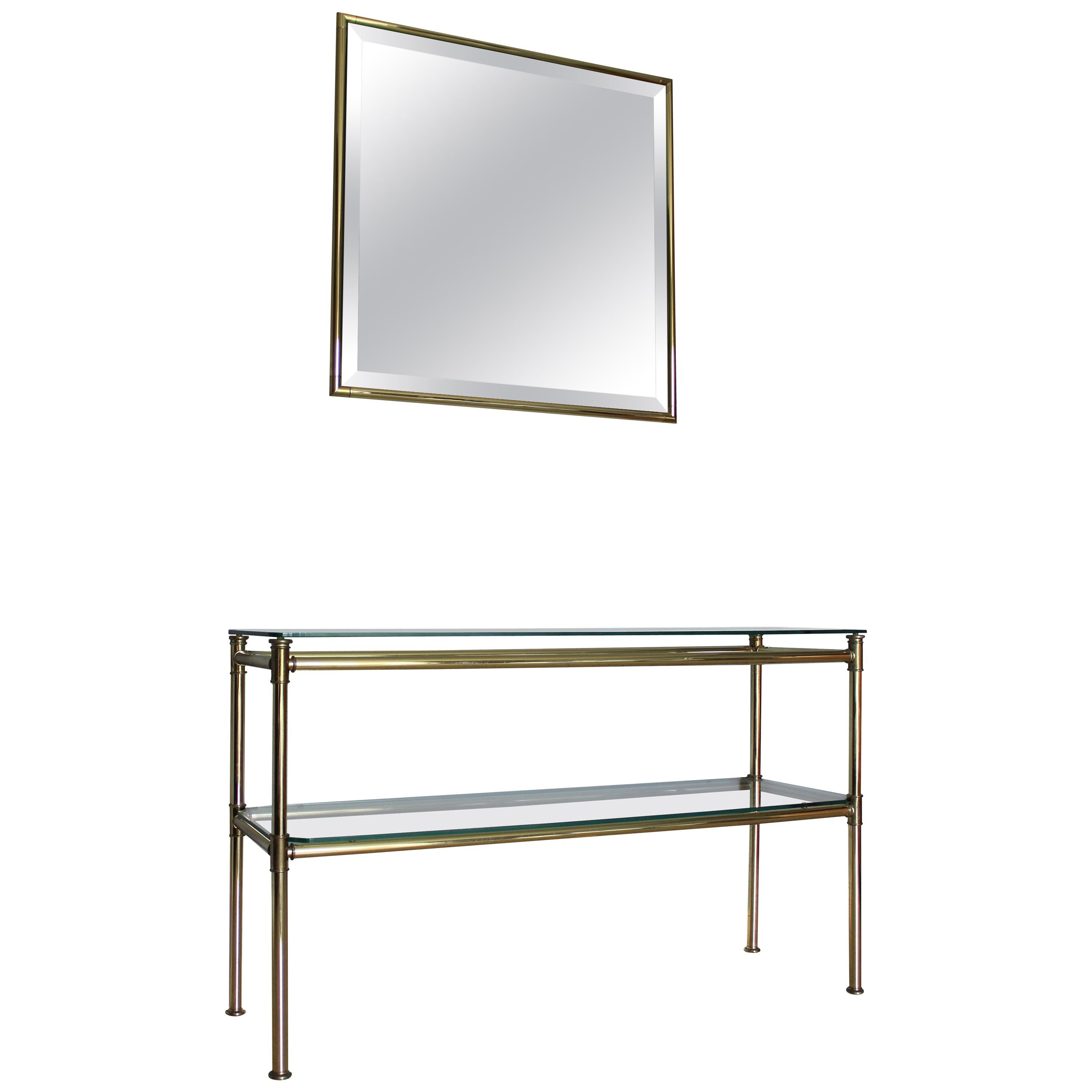 Italian Brass Console with Matching Mirror, 1970s