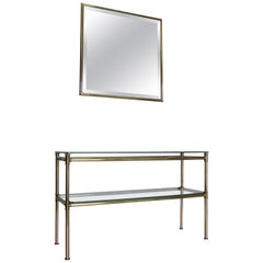 Italian Brass Console with Matching Mirror, 1970s