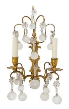 Italian Brass & Crystal 2-Branch Wall Sconces, Pr.