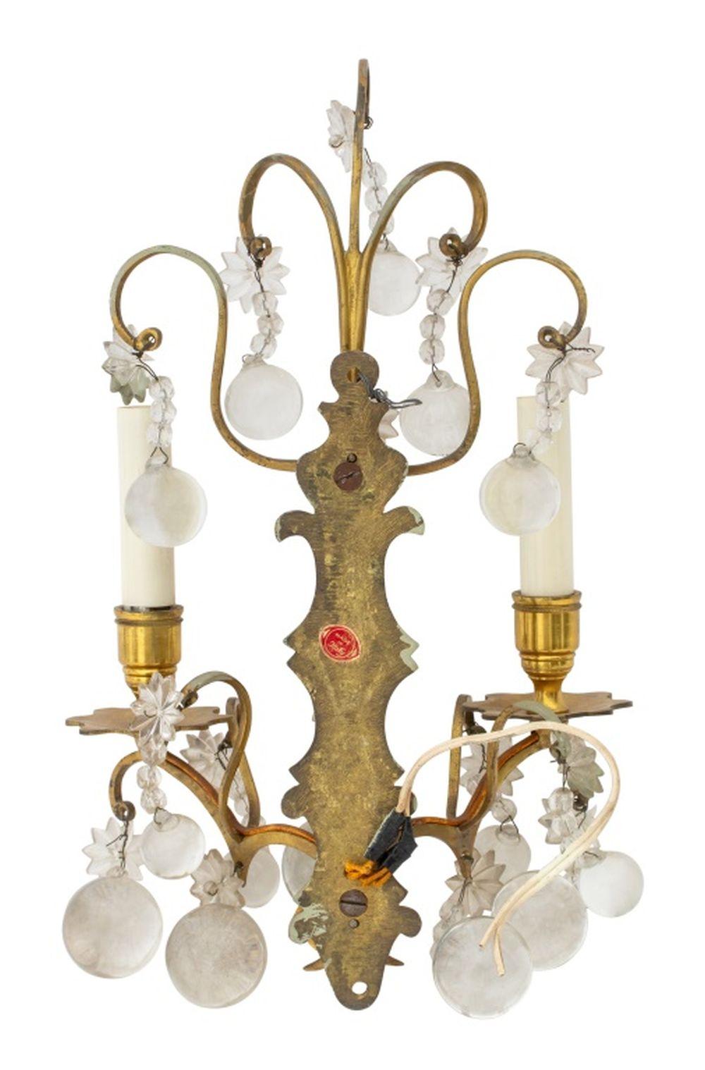 Ottone Applique a 2 bracci in ottone e cristallo, Pr. in vendita