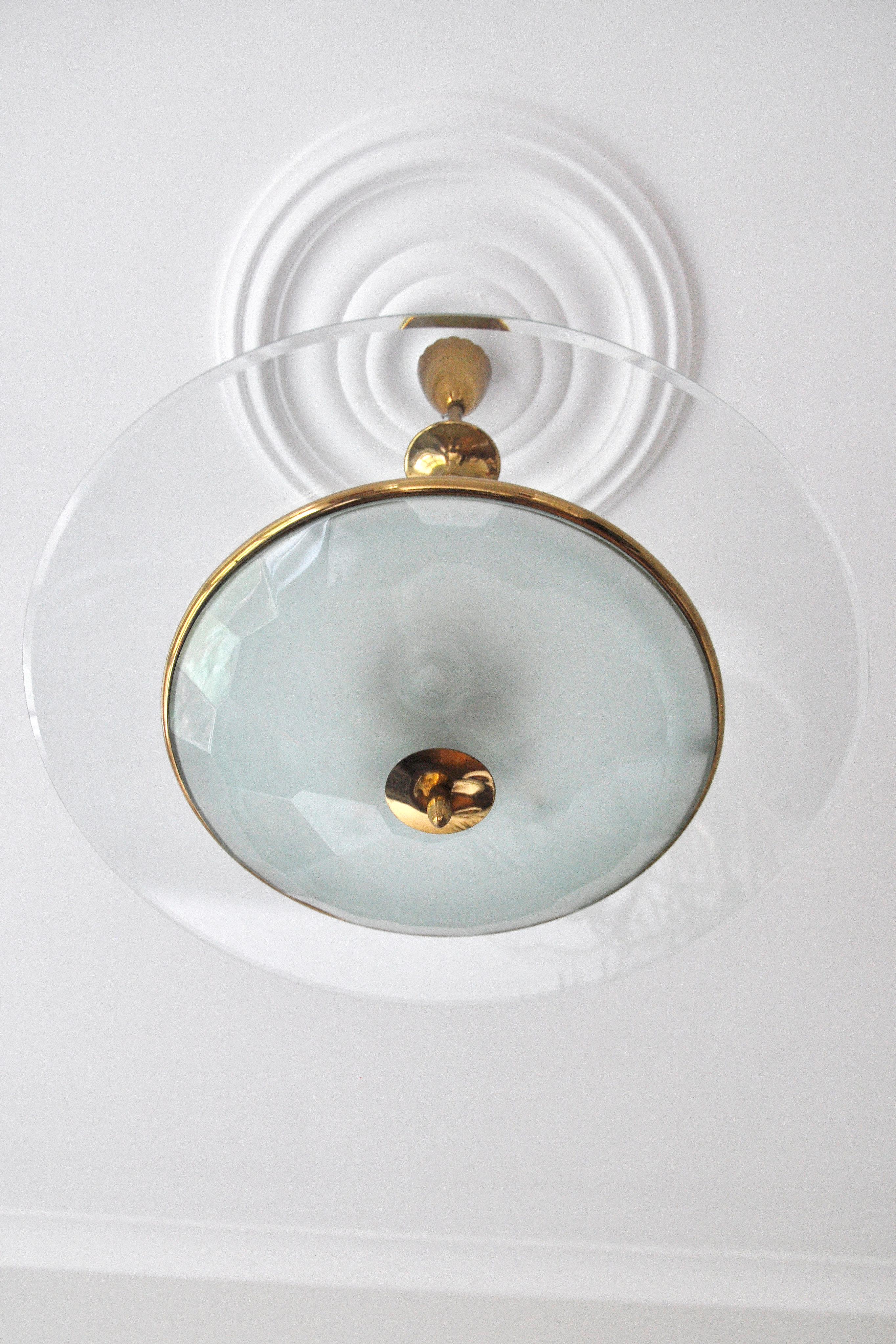 Art Deco Italian Brass & Crystal Glass Ceiling Lamp from Fontana Arte, 1950s