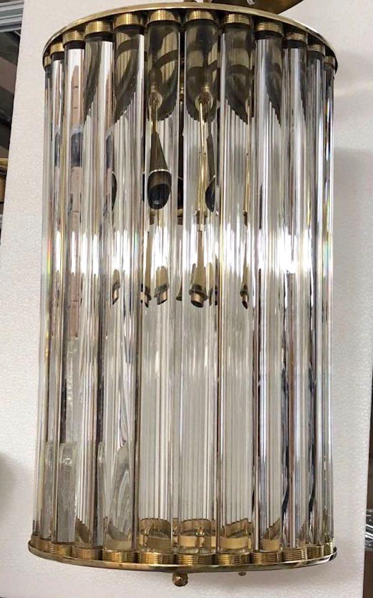 Italian Crystal Murano Glass Customizable Brass Pendant Lantern / Chandelier For Sale 6