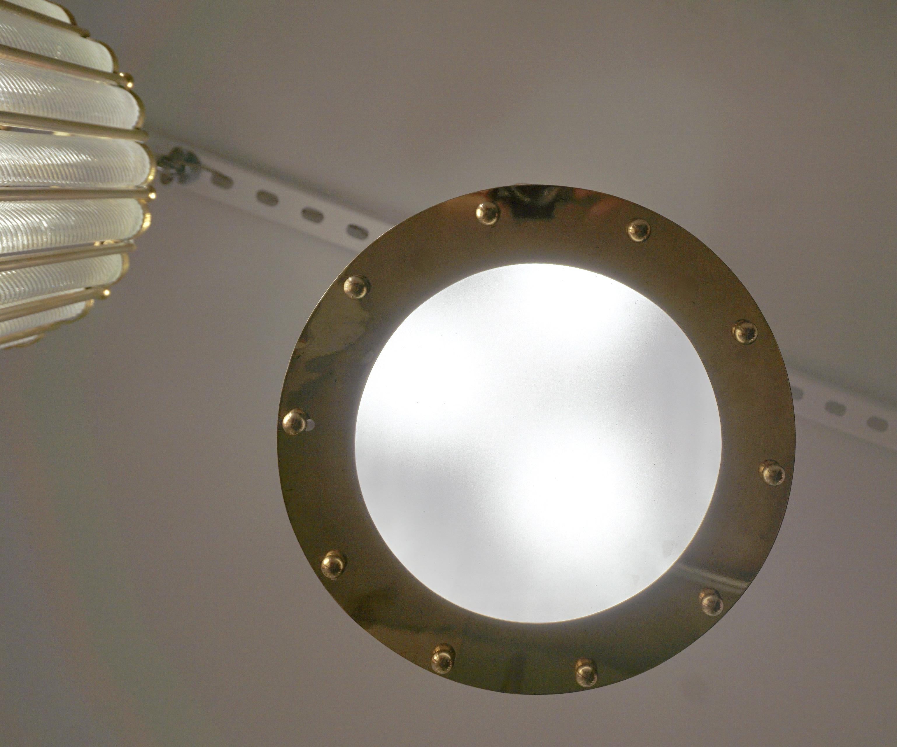 Contemporary Italian Crystal Murano Glass Customizable Brass Pendant Lantern / Chandelier For Sale