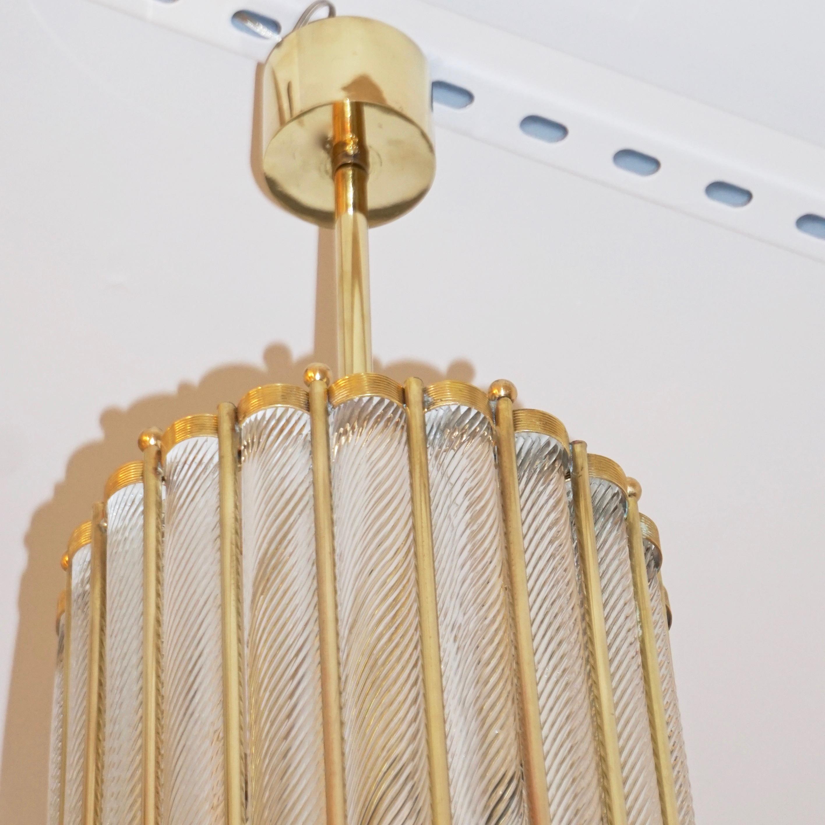 Italian Crystal Murano Glass Customizable Brass Pendant Lantern / Chandelier For Sale 2